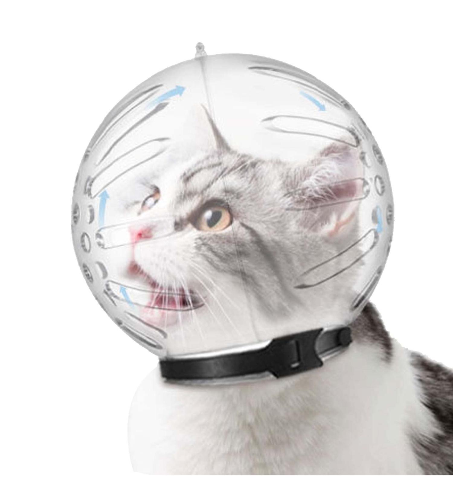Transparent Cat Muzzle & Astronaut Helmet - Adjustable Anti-Bite Protection with 46 Breathable Holes for Cat Care - Buy Online on GoSupps.com