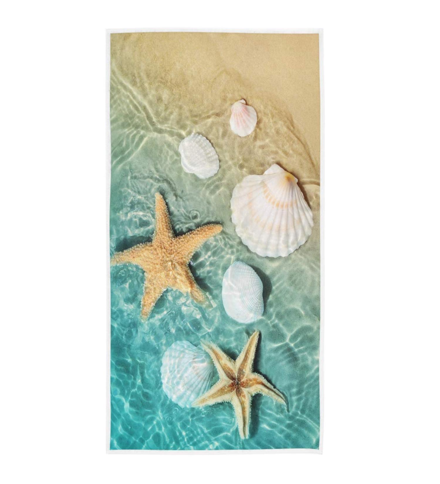 Wamika Beach Summer Hand Towels - Seashells Starfish Design for Bath & Kitchen Decor - Soft Thin Guest Towel - 16 X 30 in - Buy Online on GoSupps.com