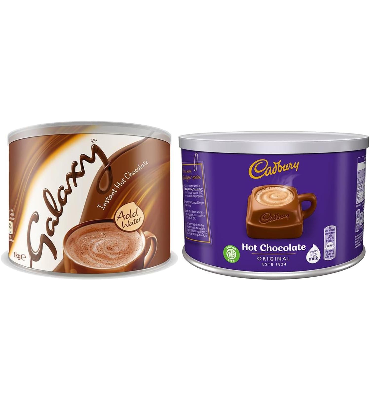 Hot Chocolate Bundle - Cadbury Drinking Chocolate Tin 1kg + Galaxy Instant Hot Chocolate Tin 1kg - Buy Online on GoSupps.com