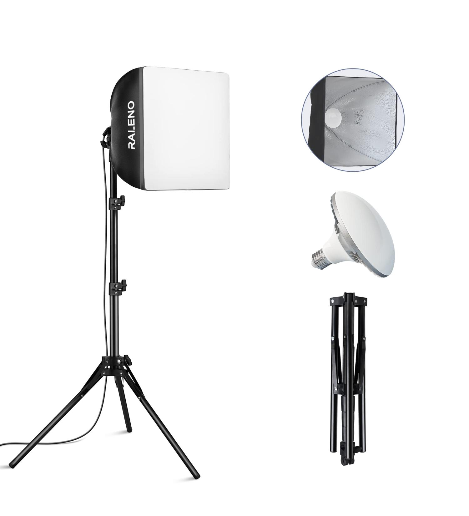 RALENO 16'' x 16'' Softbox Lighting Kit with 50W LED Bulb - Studio Quality Continuous Lighting System for Video Recording & Photography - Buy Online on GoSupps.com