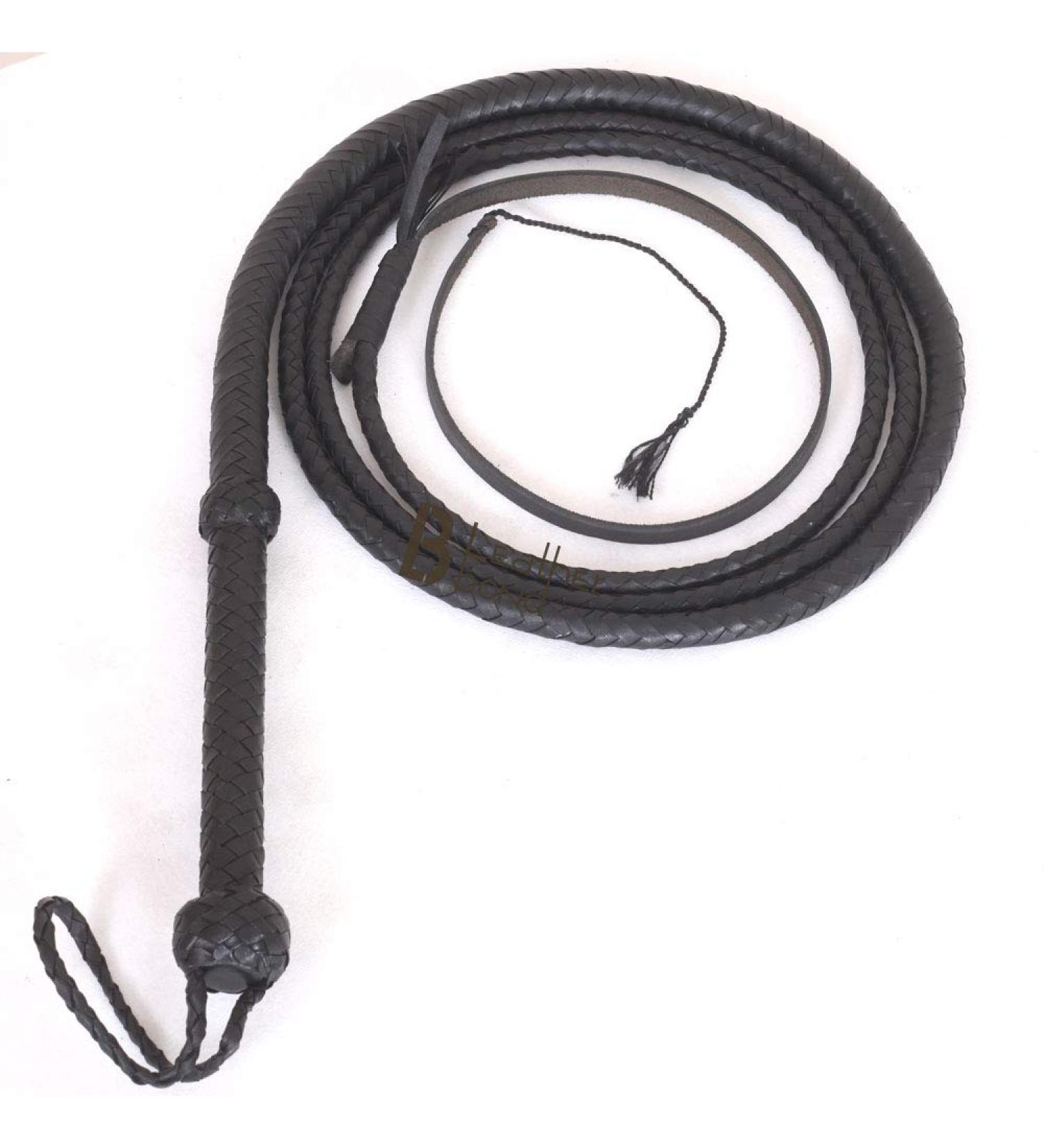 Indiana Jones Style Bull Whip 8 Foot 8 Plaits Real Leather Equestrian Bullwhip Black - Buy Online on GoSupps.com