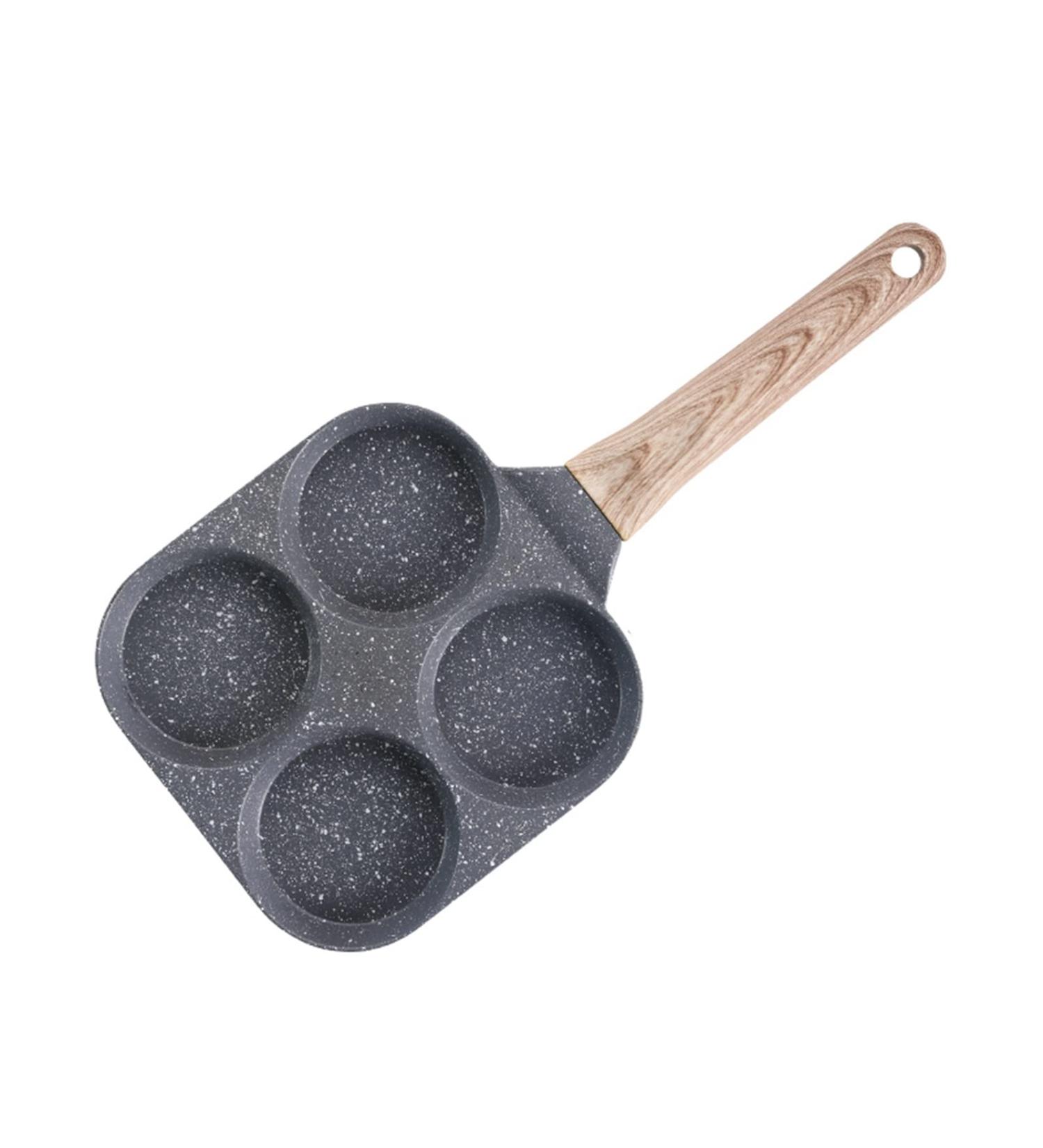 LAKEINX Pan 4 Holes Egg Frying Pan Kitchen Tools Hamburger Pot Wood Grain Handle Cooking Saucepan Cookware - Buy Online on GoSupps.com