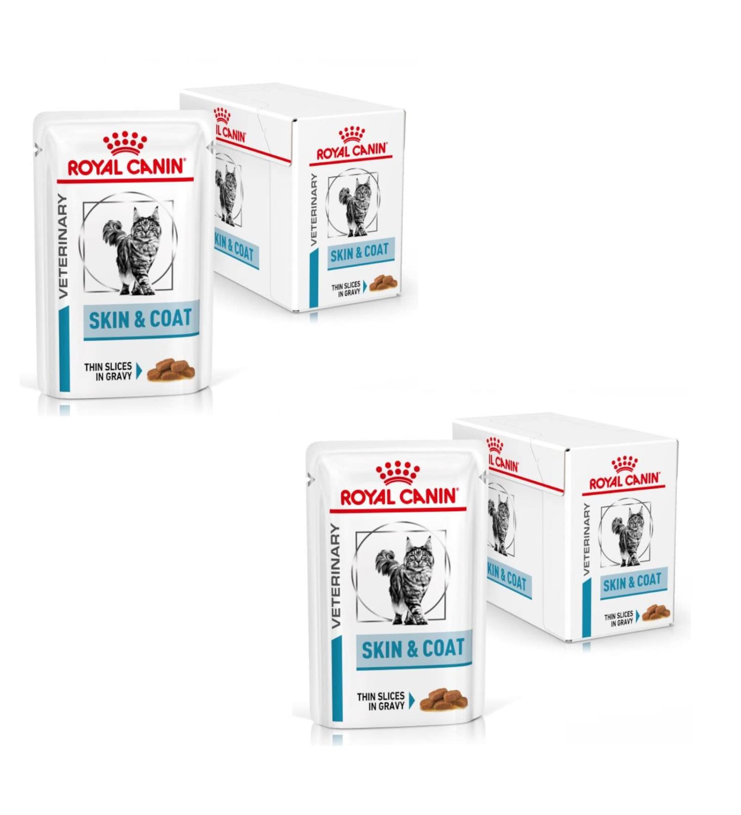 Royal Canin Veterinary Diet Feline Skin & Coat | Double Pack | 2 x 12 x 85 g | Wet Food for Adult Cats | Fine p - Buy Online on GoSupps.com