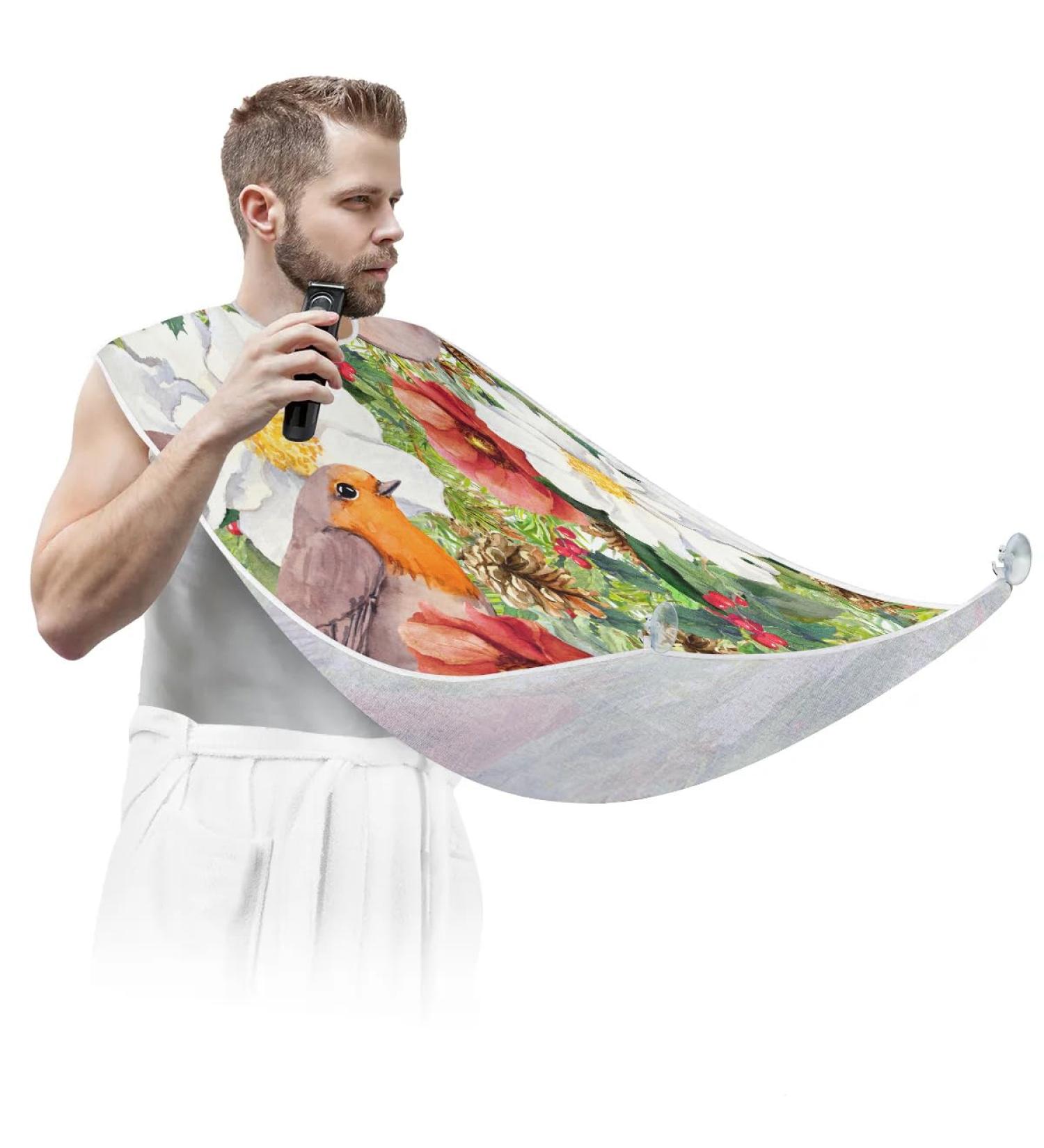 Beard Bib Apron for Men - Waterproof Hair Catcher & Grooming Cape | Retro Flowers & Birds Design - Buy Online on GoSupps.com