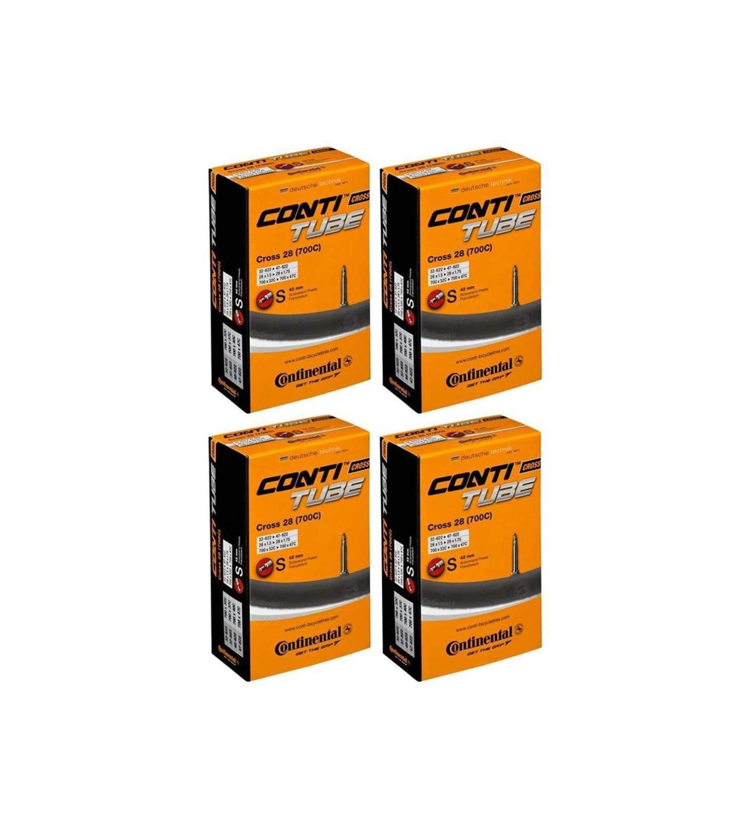 Continental Cross 28 700x32-47c Bicycle Inner Tube Bundle - 42mm Presta Valve - 4 Pack w/ Decal Butyl Rubber