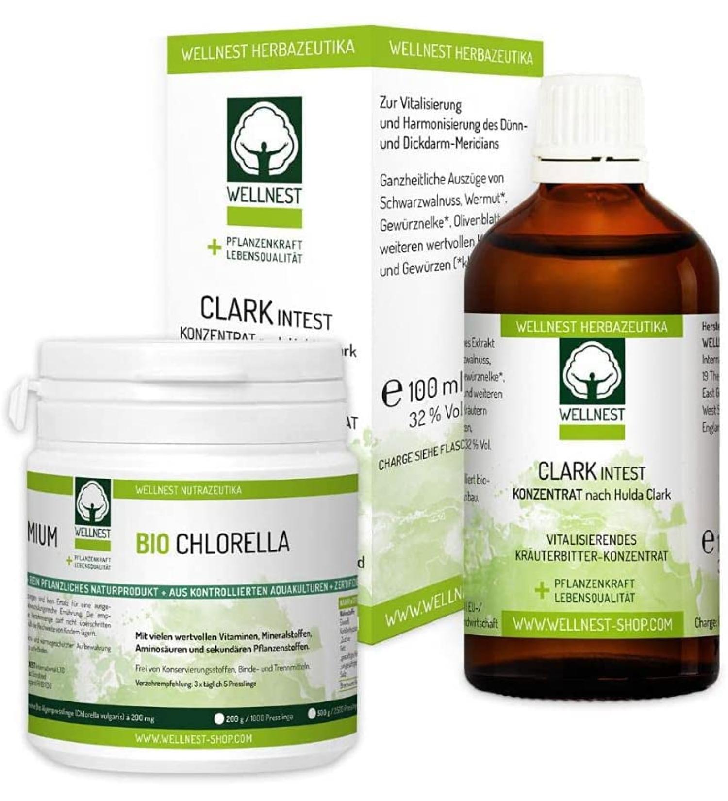Wellnest Clarkintest by Hulda Clark 100ml - Plant Power Concentrate & 500 Bio Chlorella Algae Tablets | International Shipping Available - Buy Online on GoSupps.com