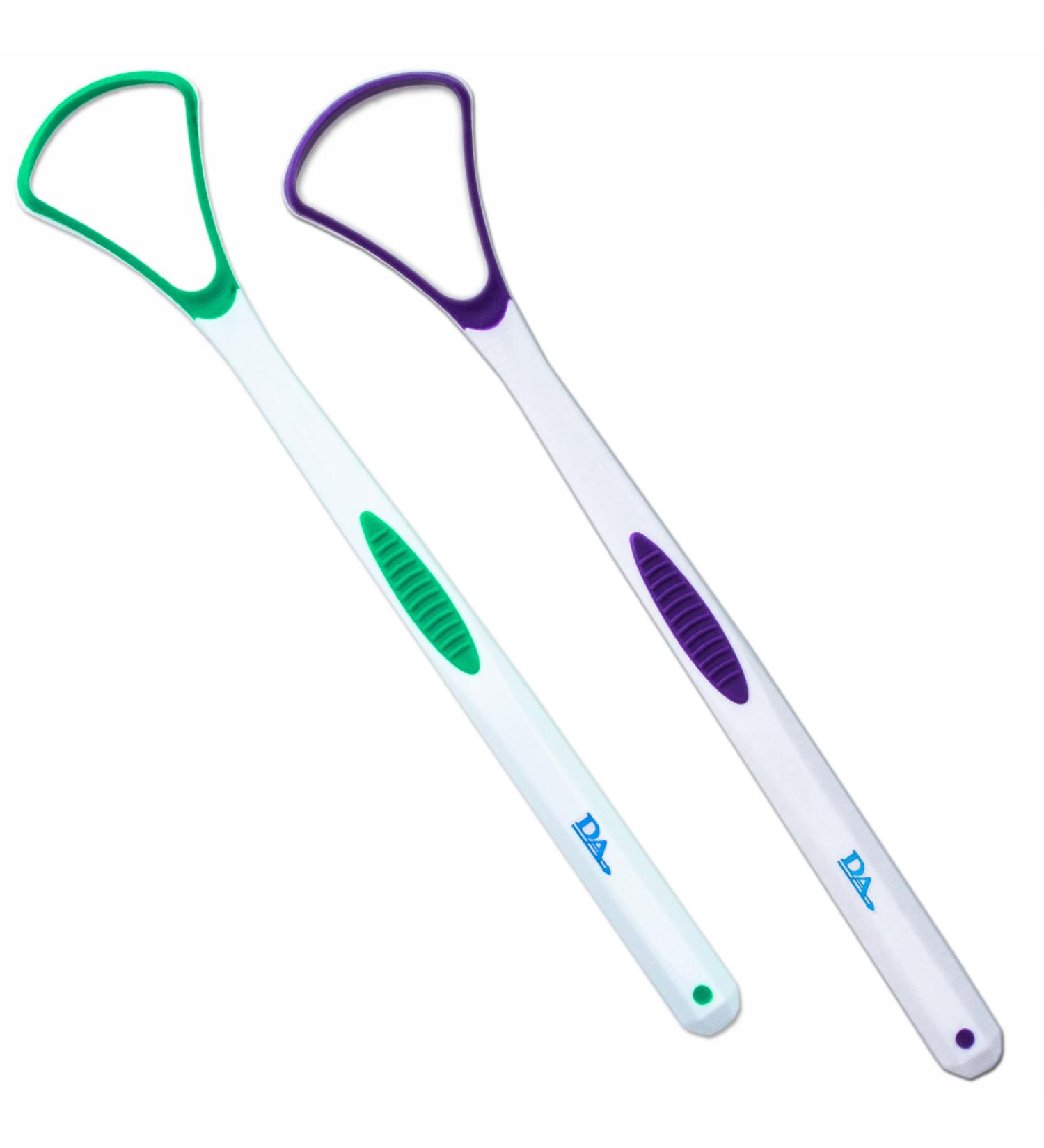 Soft Silicone Tongue Scraper Set - Gentle Cleaning (Purple & Green) - Buy Online on GoSupps.com