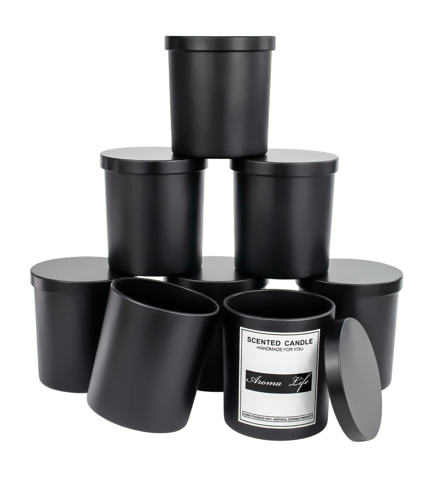 10oz 8 Pack Thickened Glass Candle Jars with Metal Lids - Matte Black - Buy Online on GoSupps.com