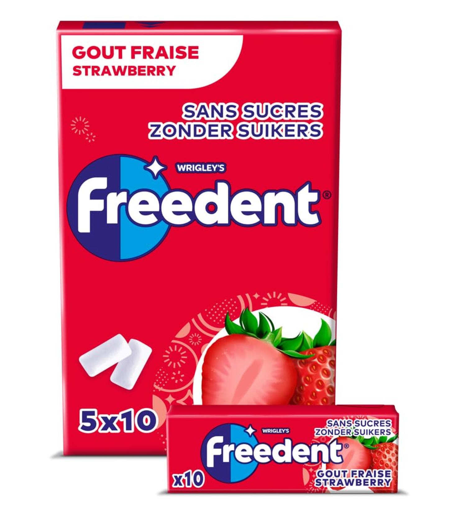 FREEDENT - Sugar-free Strawberry Chewing Gum - 5 packs of 10 dragees - 70g (Packaging may vary) - Buy Online on GoSupps.com