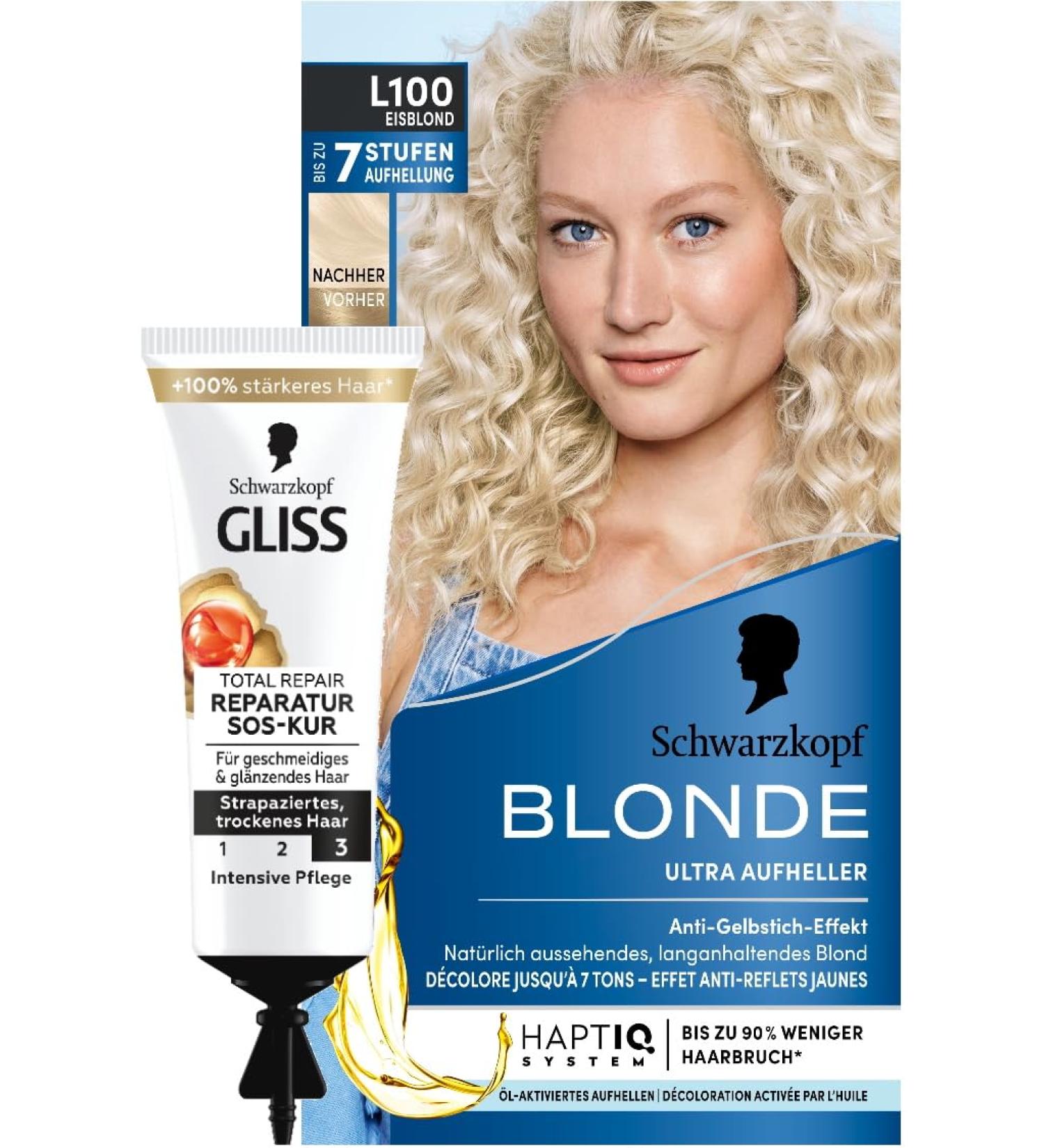  Schwarzkopf Blonde Schwarzkopf Blonde L100 Ice Blonde (175ml) Oil Activated Hair Colour with HaptIQ System & SOS Intensive Cure Total Repair (15ml) Keratin Hair Treatment - Buy Online on GoSupps.com