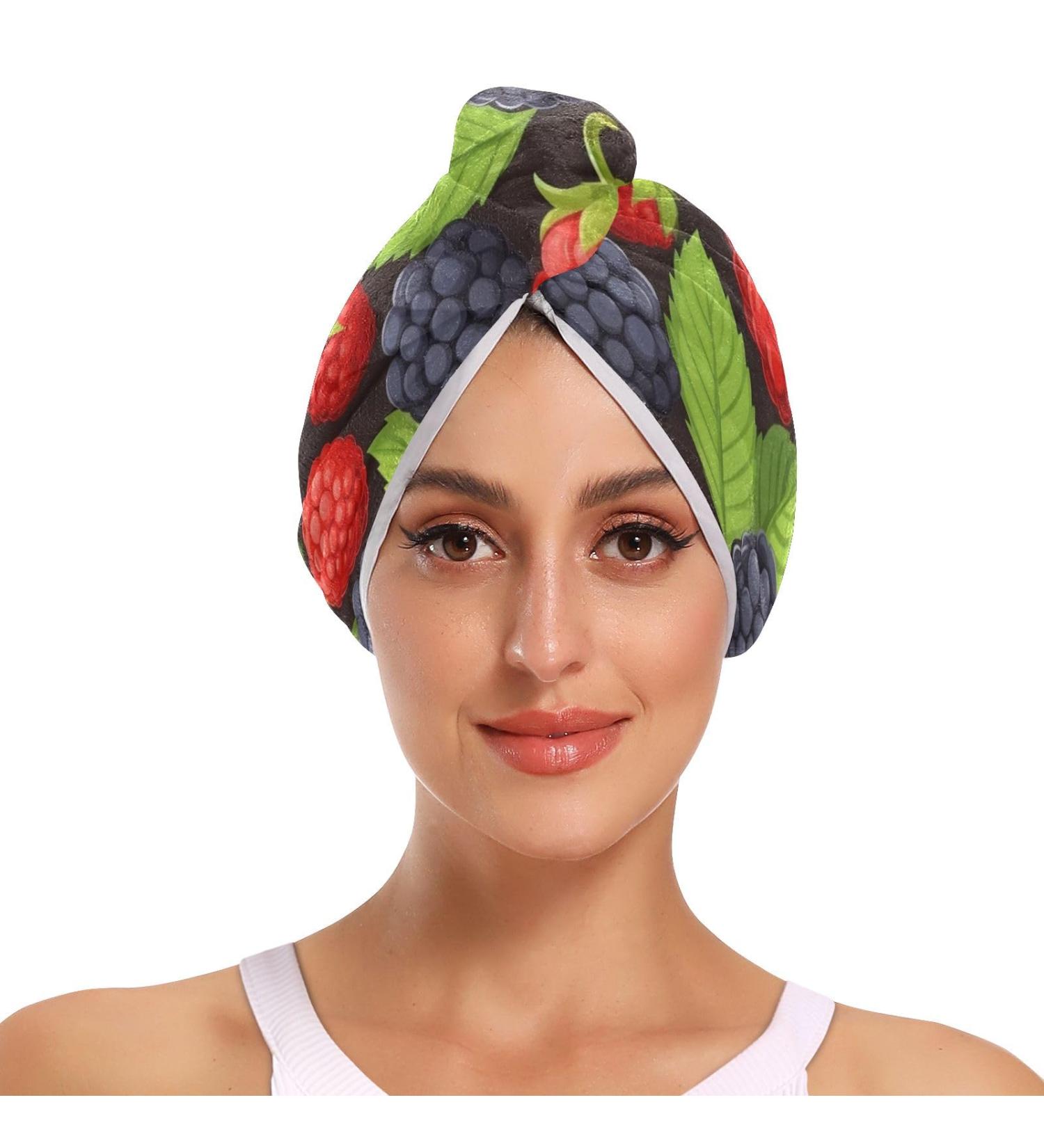 Red Purple Mulberries Hair Towel 2 Pack - Super Absorbent Quick Dry Hair Turbans for Women & Girls - Buy Online on GoSupps.com