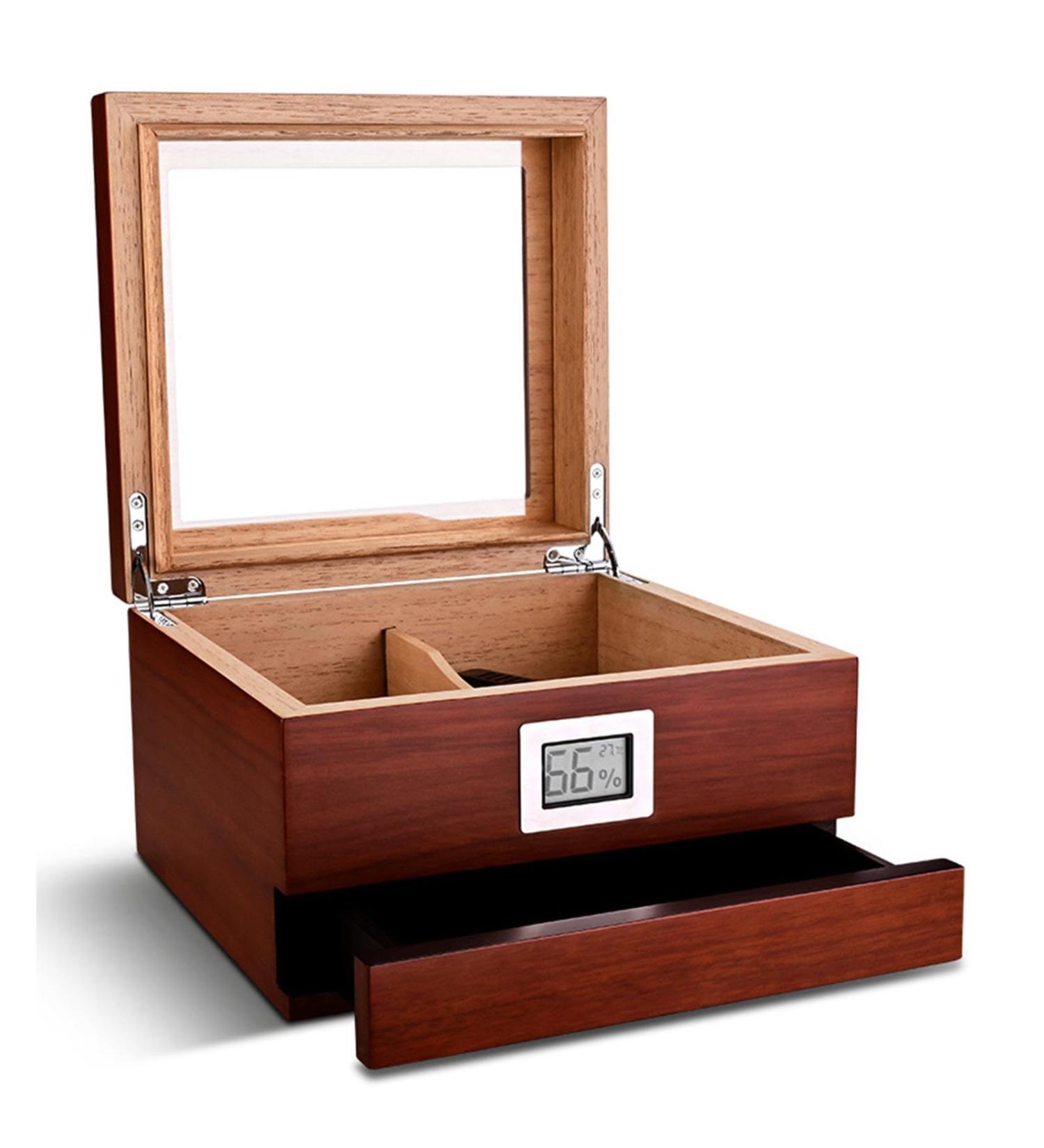 Humidor Cigar Cabinet Cedar Humidore Cigar Box with Digital Hygrometer Divider Desktop Humidor Glass for Men Holds 30-50 Cigars B - Buy Online on GoSupps.com
