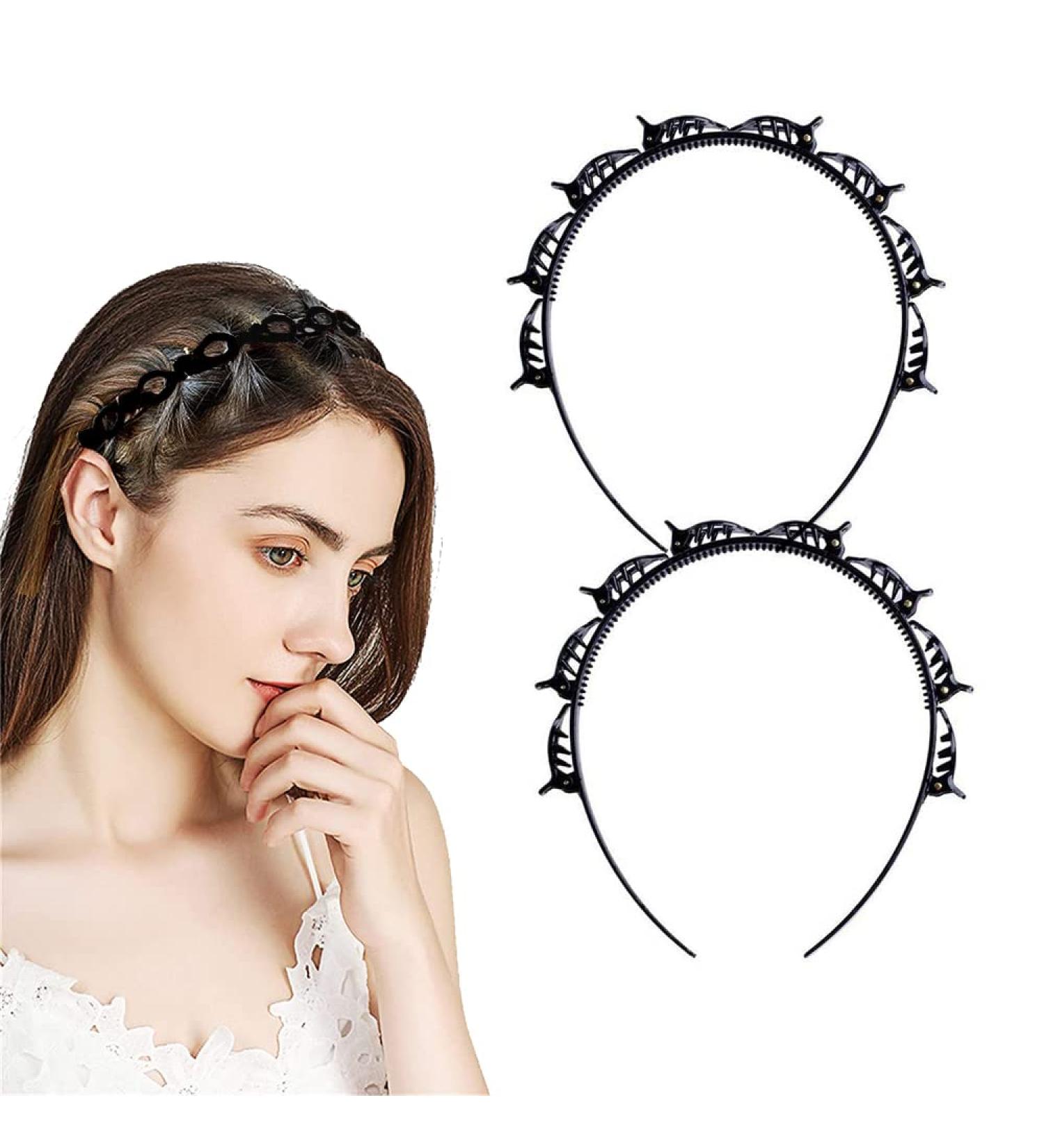 2 Pcs Clip Headbands Black Hairpin Headband -Double Bangs Hairstyle Hairpin Hairband With Clips/Korean Twist Braid Headband Non-Slip/Double Layer Twist Plait Headband for Women Girls - Buy Online on GoSupps.com
