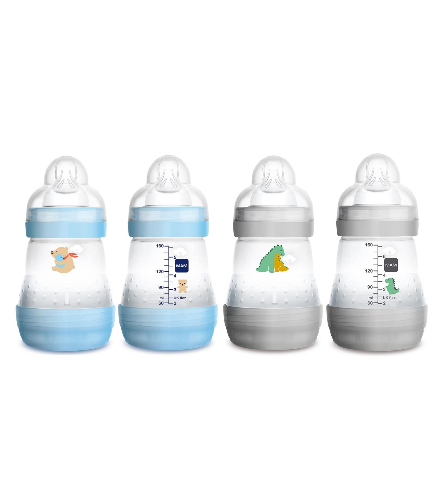MAM Easy Start Anti-Colic Slow Flow Bottles 5 oz (4-Count) Gray and Blue - Buy Online on GoSupps.com