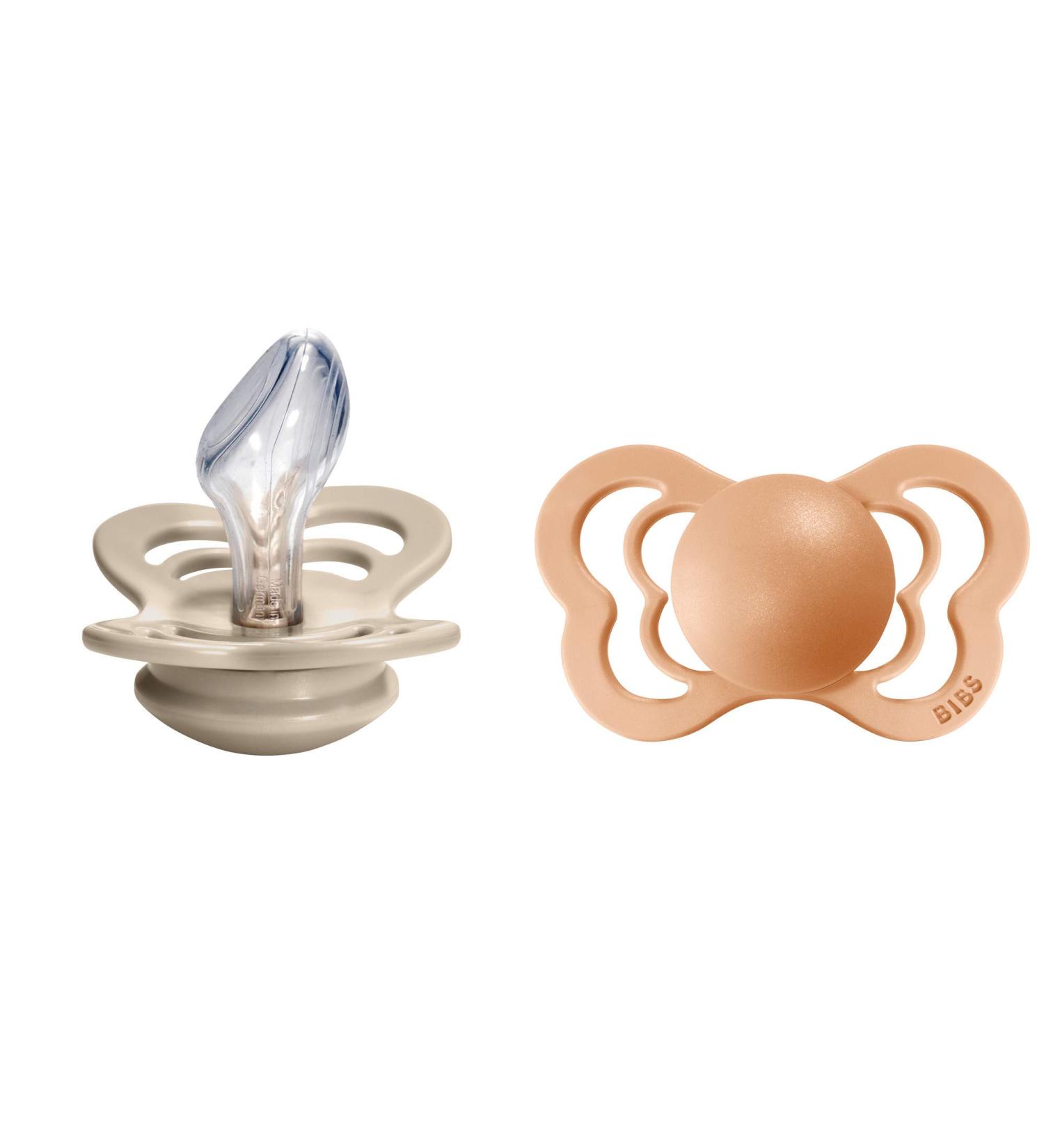 BIBS Couture Baby Pacifier 2-Pack | Made in Denmark | BPA Free Dummy Soother Anatomical Nipple. Silicone Size 2 (6-18 Months) Vanilla/Peach - Buy Online on GoSupps.com