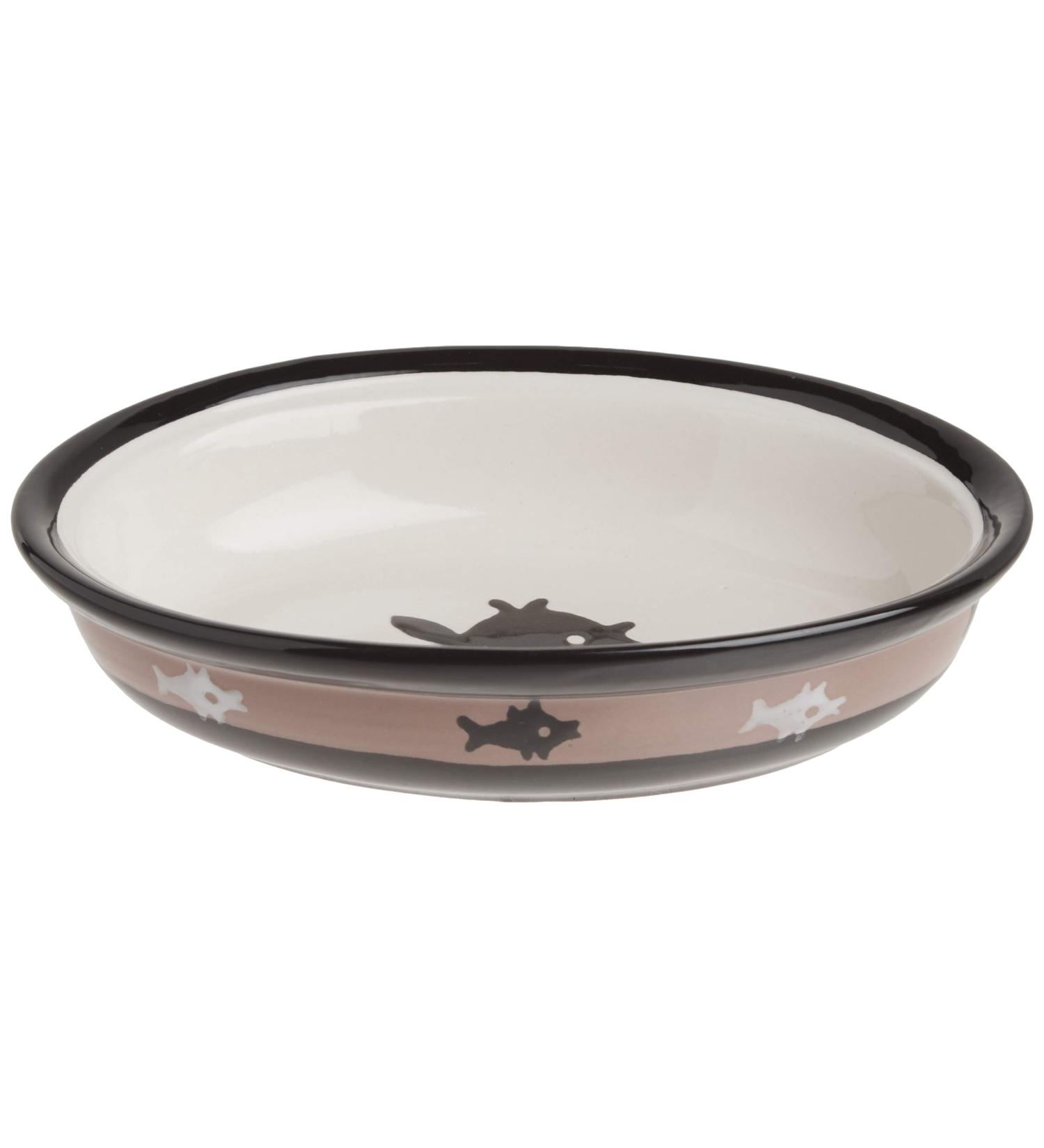 PetRageous 10070 Oval City Pets Stoneware Cat Bowl - 6.25 Wide, 1.5 Tall Saucer, 1-Cup Capacity, Dishwasher & Microwave Safe - Ideal for Cats - Black/Brown - Buy Online on GoSupps.com
