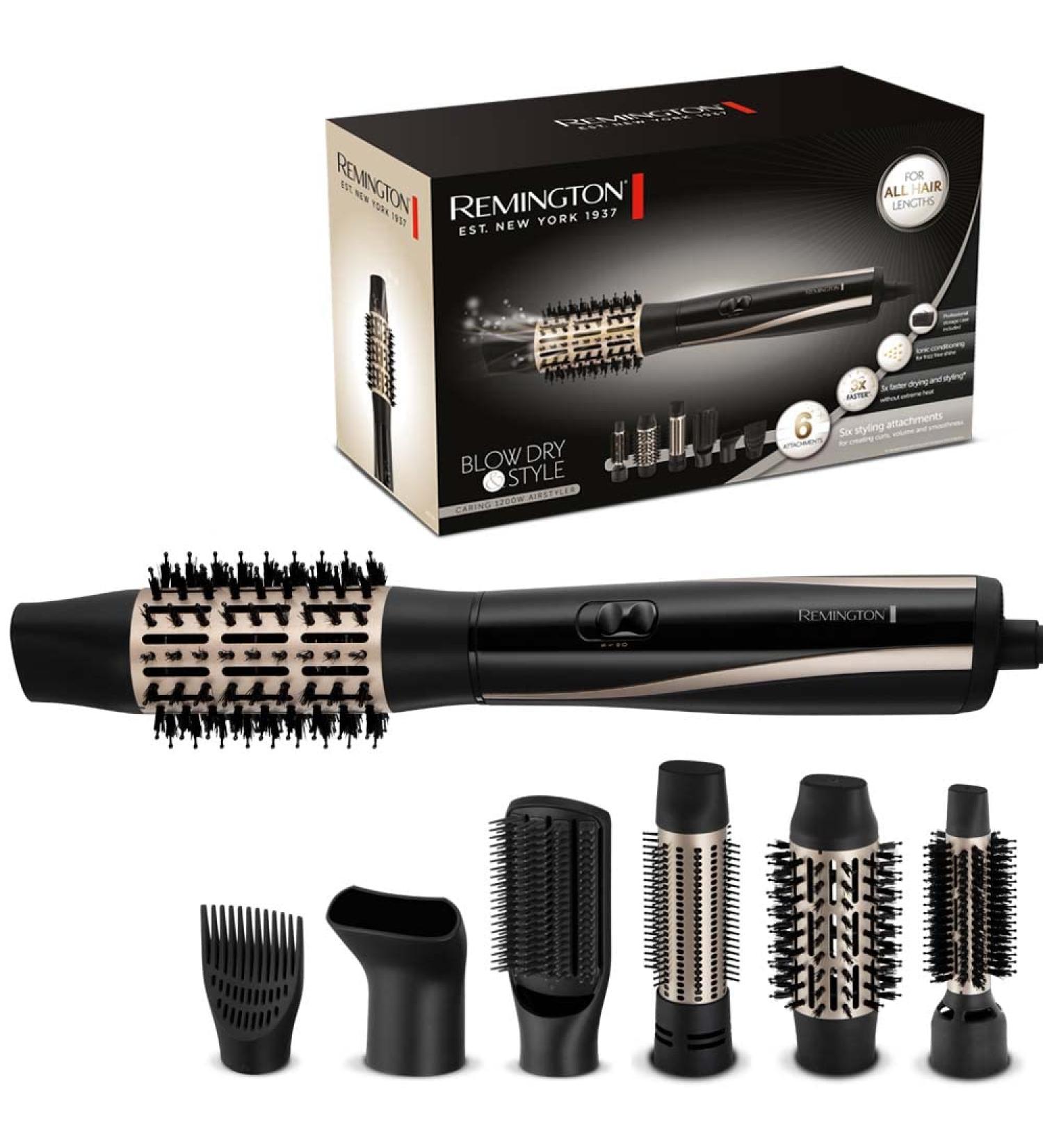 Remington Warm Air Brush AS7700 | 1200W Blow Dry & Style with 6 Attachments for Curls Volume & Smooth Hair | International Shipping Available - Buy Online on GoSupps.com