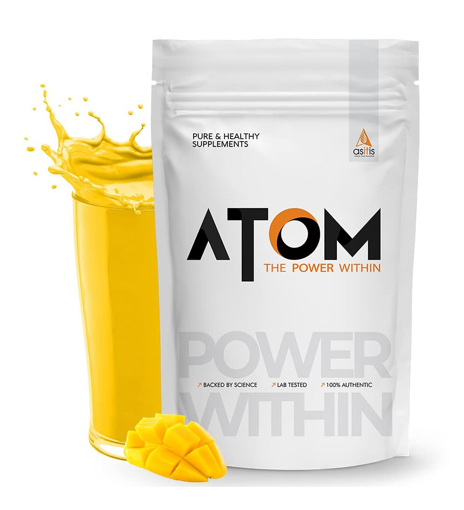 Asitis Nutrition Atom Whey Protein Isolate 1kg - 30g Protein 6.1g BCAA No Added Sugar Mango Delight Flavor - Ultra-Pure Fast Acting Protein for Optimal Recovery - Buy Online on GoSupps.com