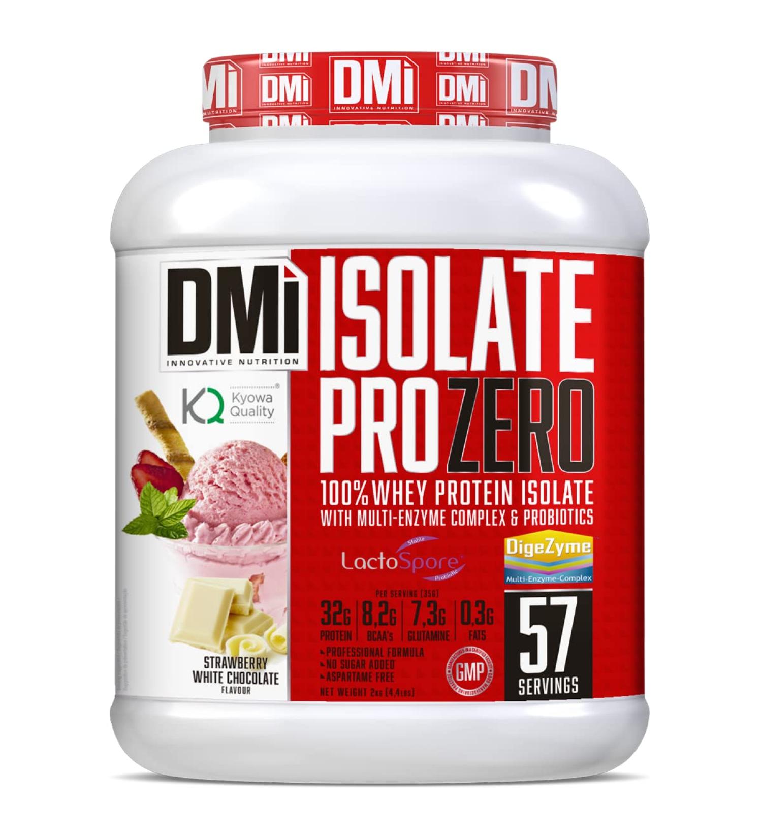 DMI INNOVATIVE NUTRITION DMI Protein Isolate Pro ZERO-Protein for Recovery and Muscle Development - 100% Whey Protein Isolate with DigeZyme and LactoSpore - No Added Sugar (2kg Strawberry