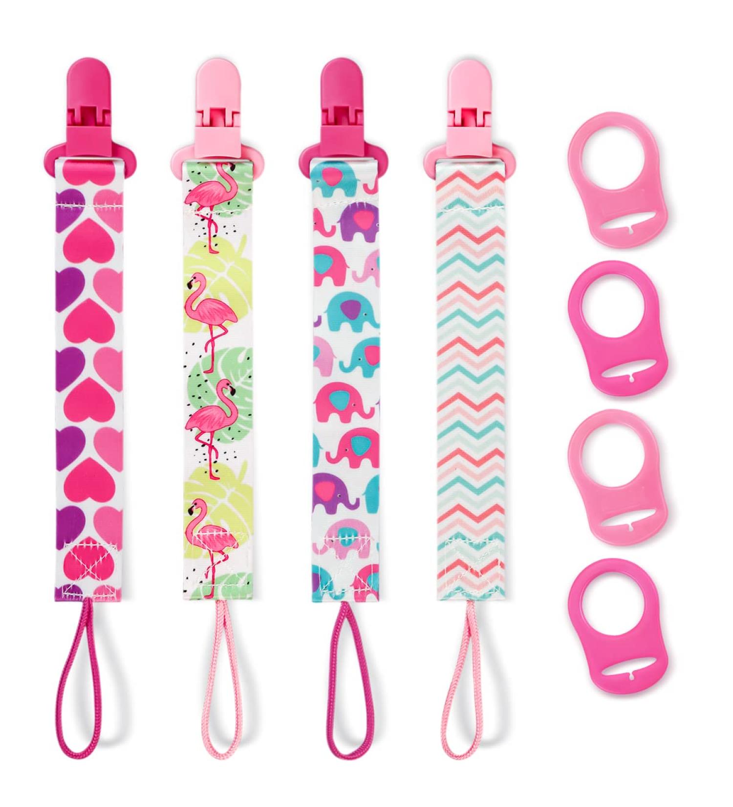 Suofuoleef Baby Pacifier Band Set - 4 Pack Pink Pacifier Clips & Adapters for Newborns | Perfect Baptism Gift - Buy Online on GoSupps.com
