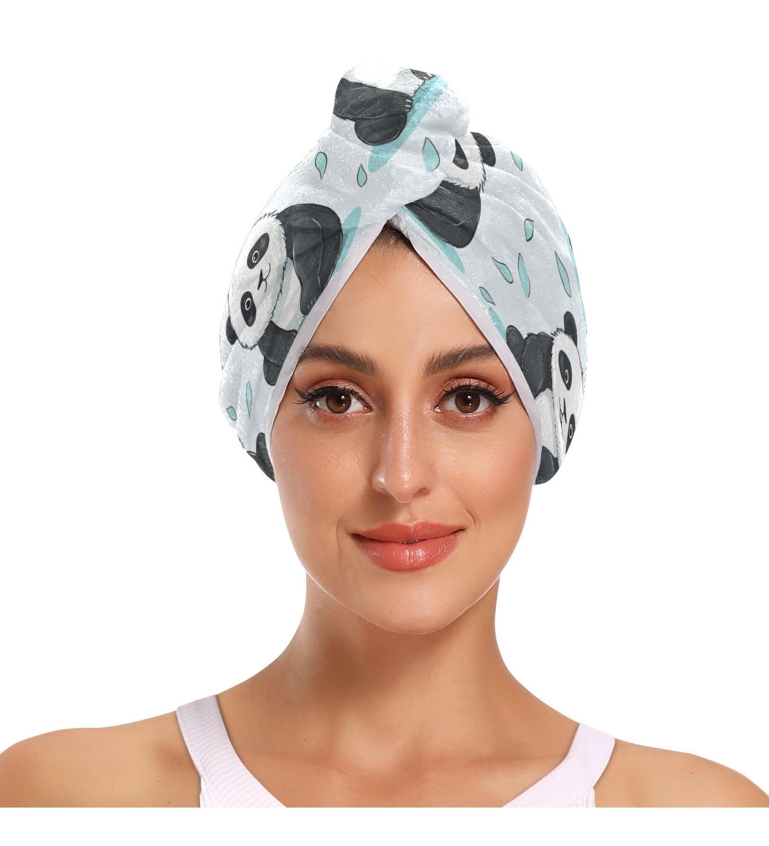Buy Cartoon Panda Hair Towel 2 Pack | Super Absorbent Quick Dry Hair Turbans for Women & Girls - Fast International Shipping - Buy Online on GoSupps.com