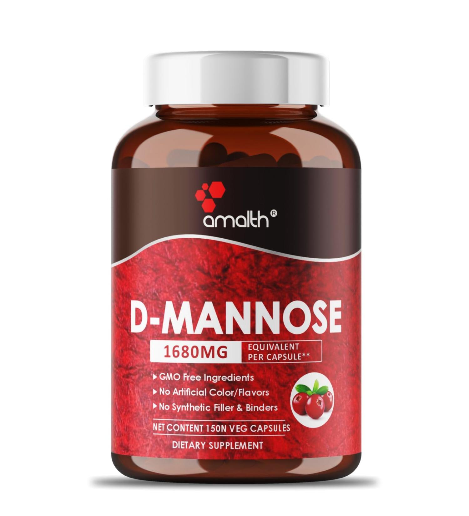 AMALTH D-Mannose 1680 mg - 150 Veg Capsules | Non-GMO All-Natural 50 Days Supply | International Shipping Available - Buy Online on GoSupps.com