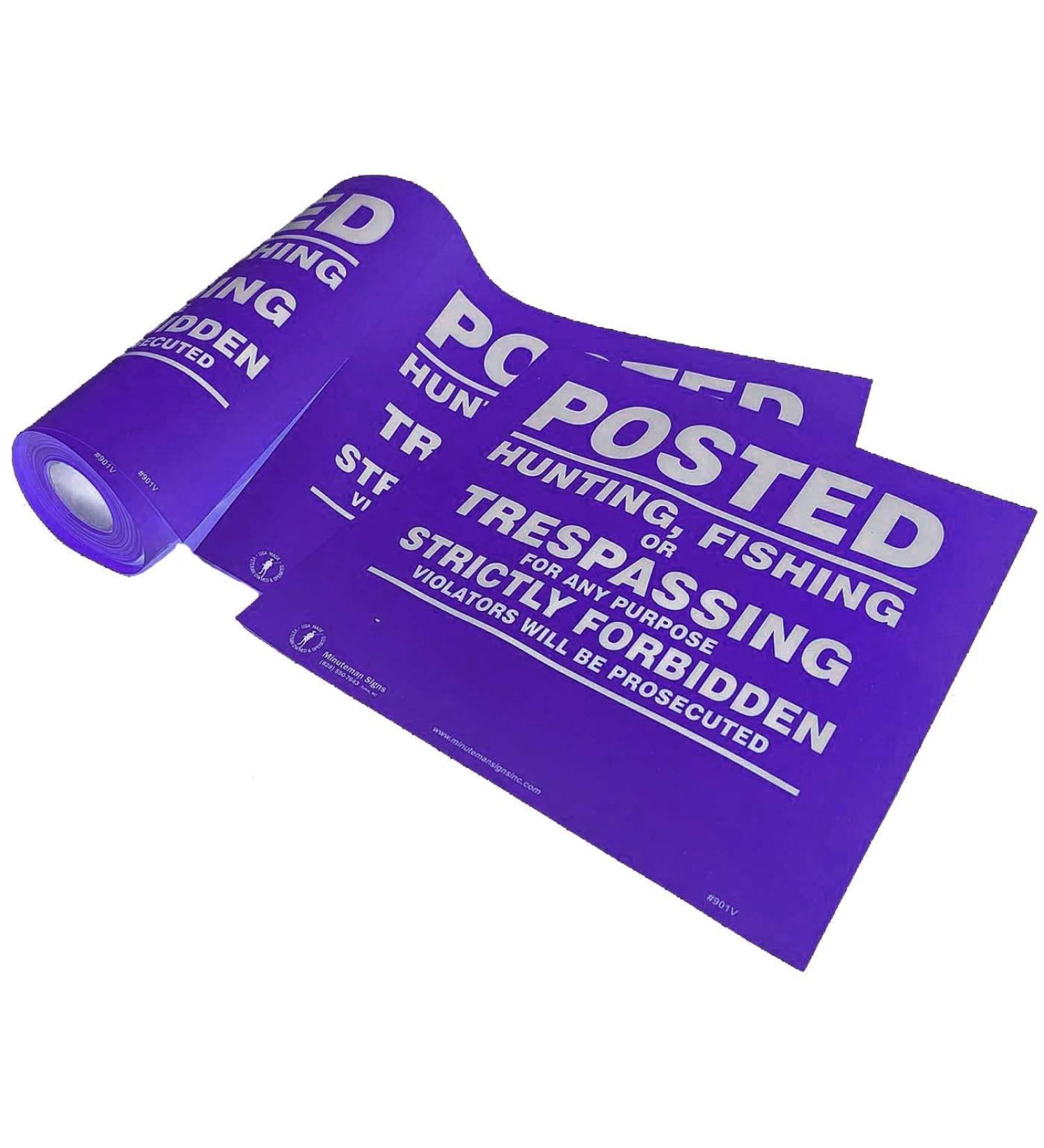 Minuteman No Trespassing No Hunting No Fishing Vinyl Signs on a Roll - 50 Count Purple - Buy Online on GoSupps.com