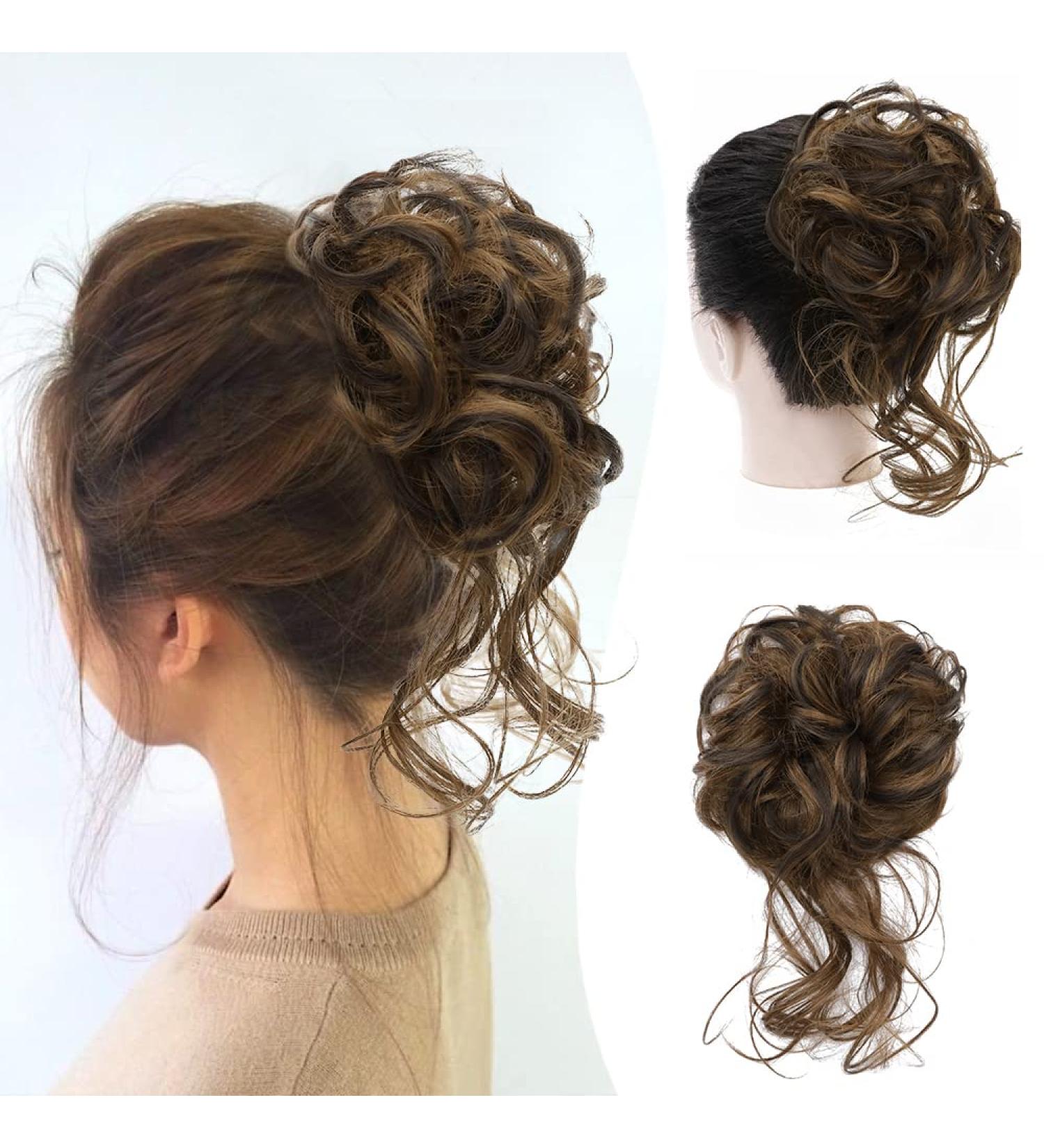 LE SECRET Synthetic Curly Messy Bun Hair Piece - Brown Mix Natural Blonde - Updo Hair Bun Extensions for Women and Girls - Buy Online on GoSupps.com