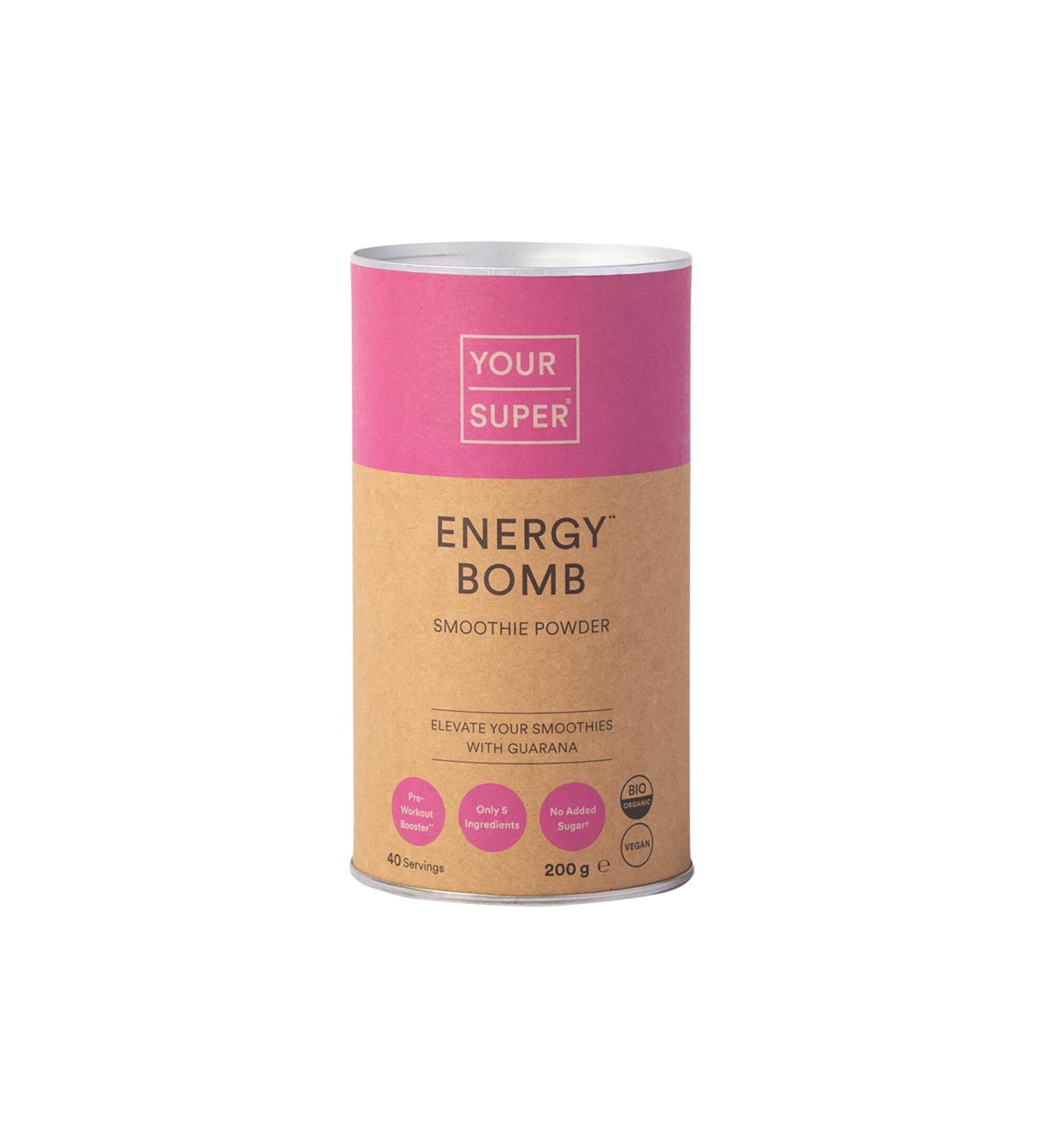 Super Energy Bomb Pre-Workout Superfood Drink with Banana, Guarana, Acai Berry, Maca Root & Lucuma - 40 Servings - Buy Online on GoSupps.com