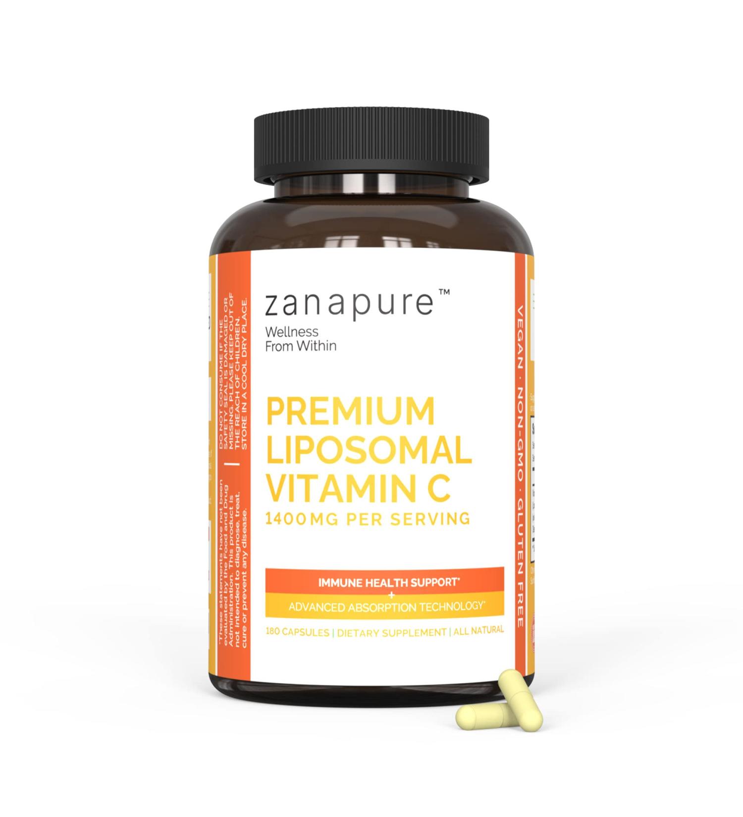 Zanapure Premium Liposomal Vitamin C Capsules - 1400mg | High Absorption & Bioavailability | 180 Capsules | Made in USA - Buy Online on GoSupps.com