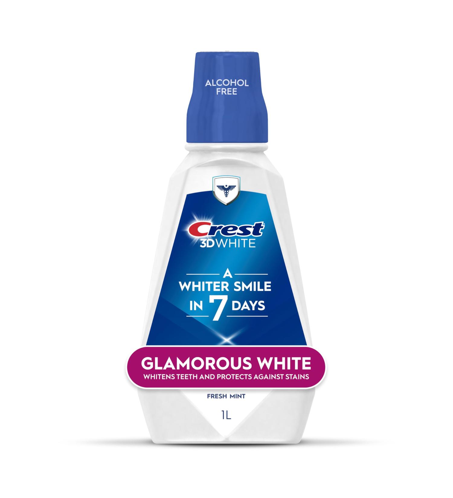 Crest Whitening Mouthwash 3D White Glamorous Protects Against Stains and Kills Bacteria Fresh Mint 946 mL 946 ml (Pack of 1) - Buy Online on GoSupps.com