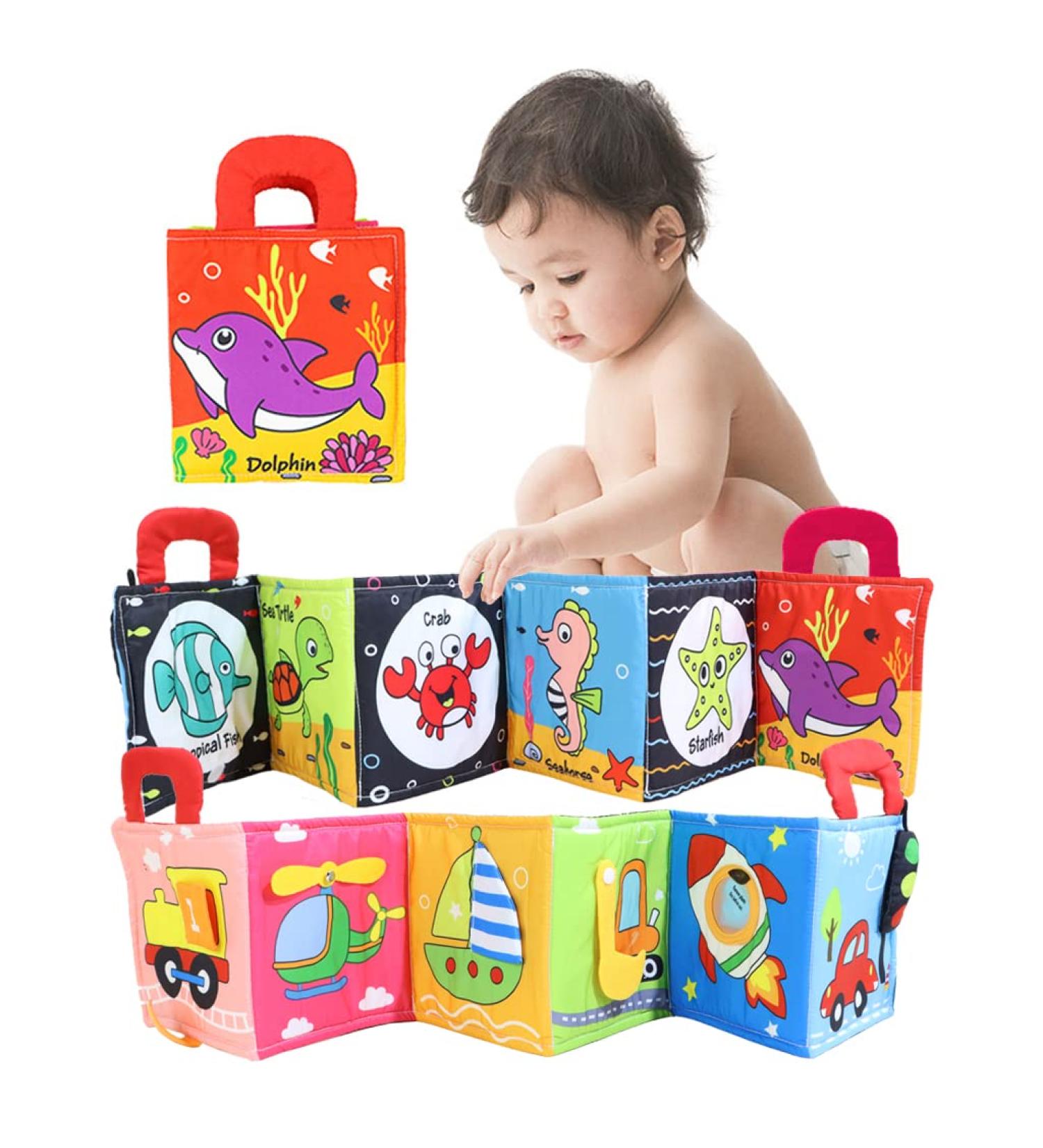 Vocheer Baby Soft Cloth Book Sensory Toy | Infant Tummy Time Mat for 0-12 Months | Dolphin Design - Buy Online on GoSupps.com