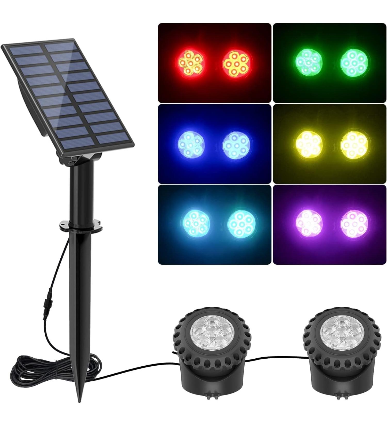 Natpow RGB Solar Pond Lighting - IP68 Waterproof Underwater Spotlights for Garden & Patio - Color Changing Landscape Lights (2 in 1) - Buy Online on GoSupps.com