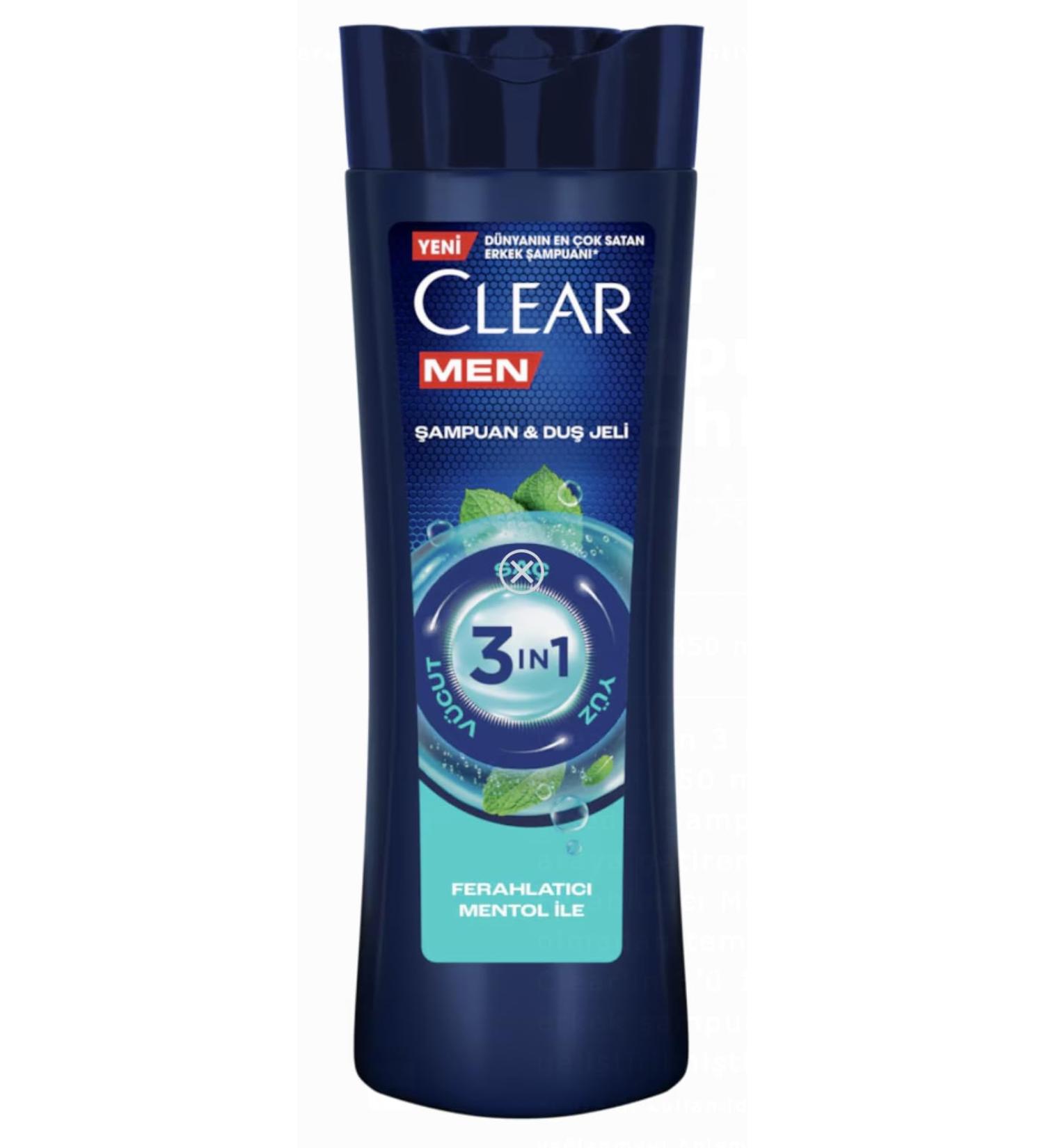 Clear Men 3 in 1 Shampoo & Shower Gel - Refreshing Menthol - Complete Care - 350 ML - International Shipping Available - Buy Online on GoSupps.com