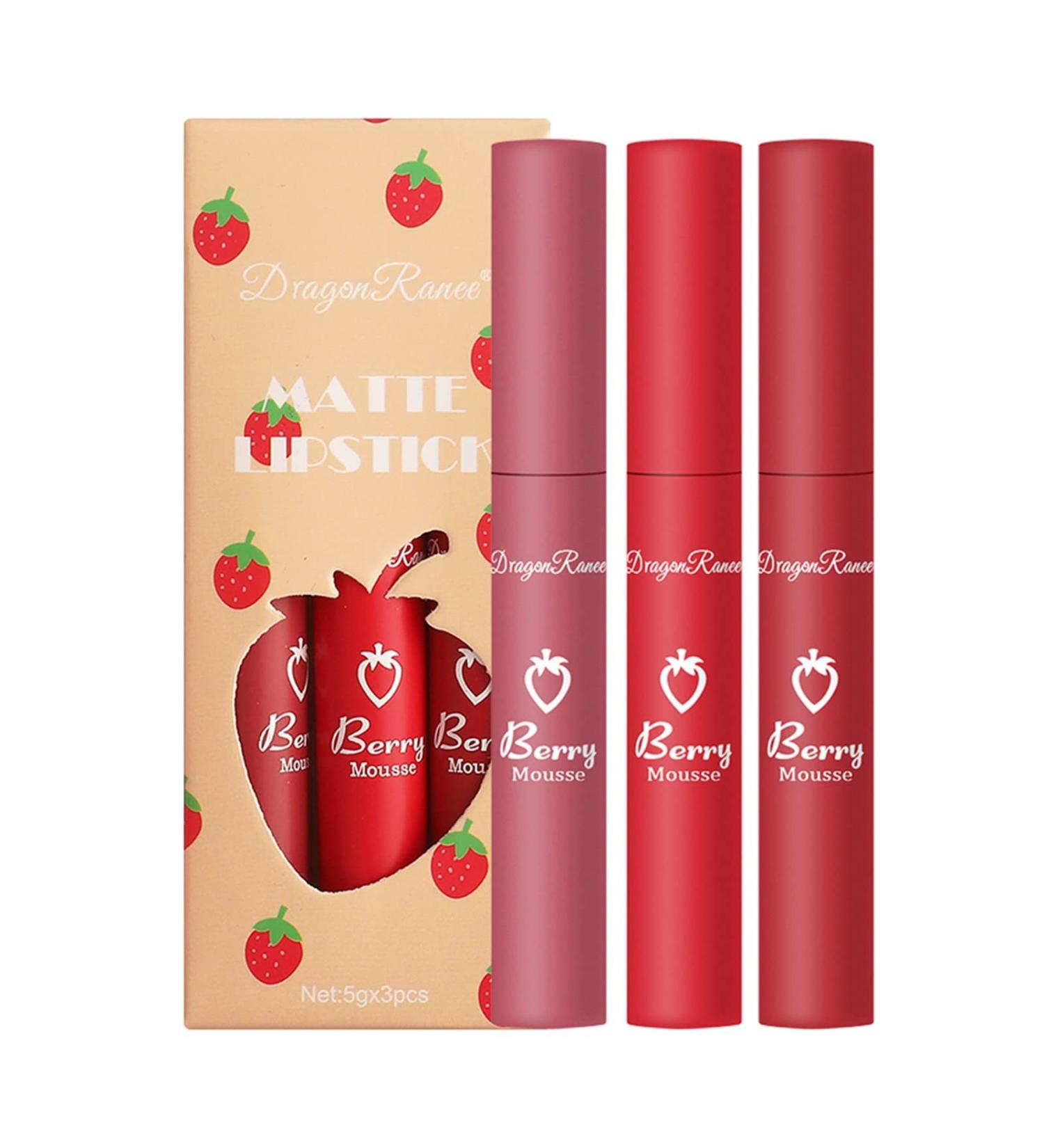 Strawberry Lip Gloss Set - Waterproof Matte Non-Stick Lipstick 1ml | Long-Lasting Lip Glaze #02 | International Shipping Available - Buy Online on GoSupps.com
