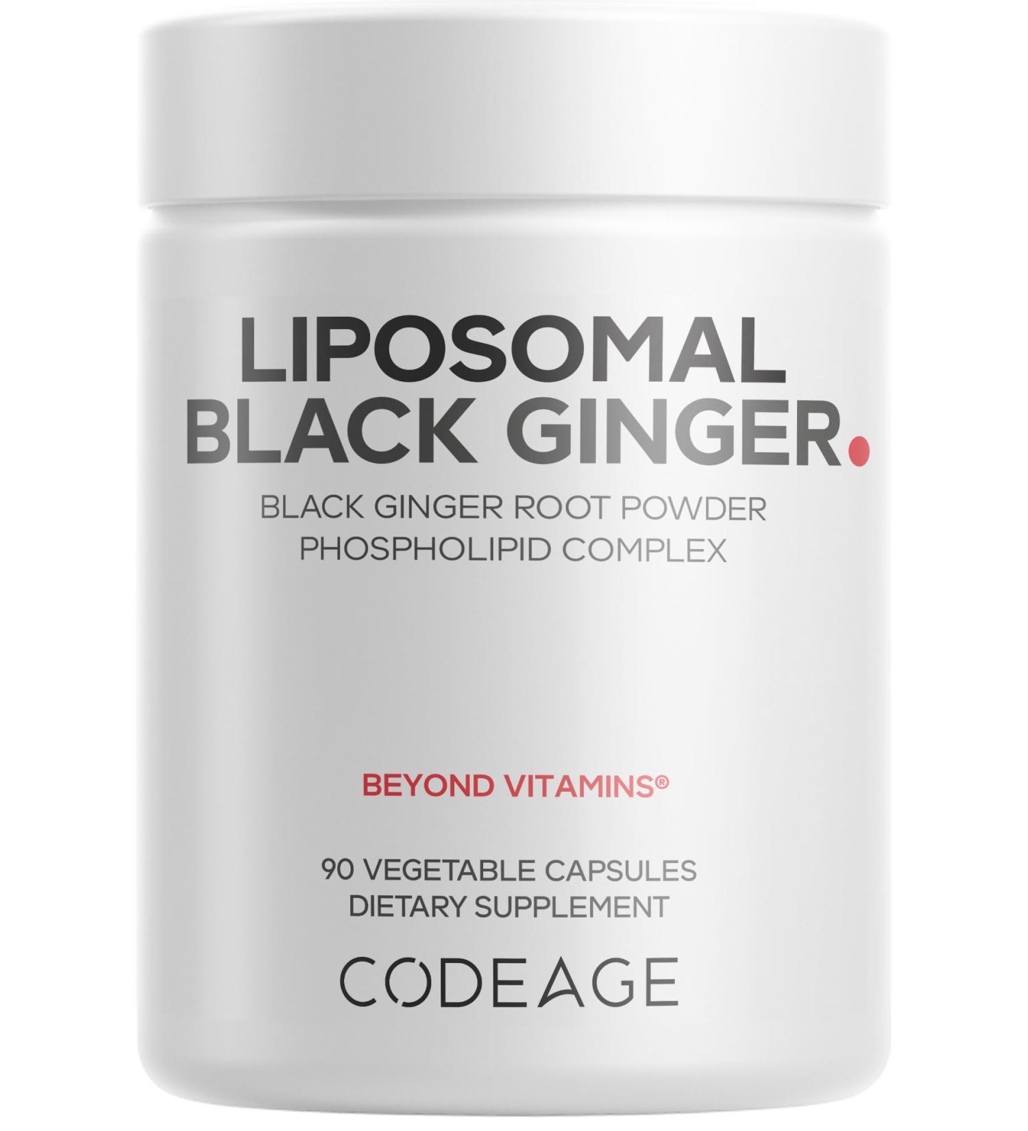 Codeage Liposomal Black Ginger Supplement - Kaempferia Parviflora Root Powder - 3-Month Supply - Ginger Root Pills and Herbal Root - Liposomal Delivery - 1 Capsule Per Serving - Non-GMO - 90 Capsules
