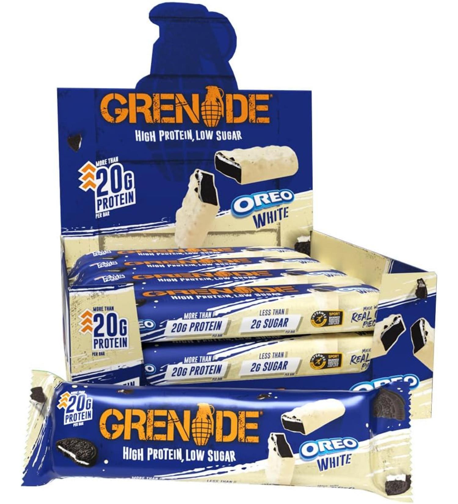 Grenade OREO White Protein Bar High Protein Low Sugar 60 g - OREO White - Pack Of 12 - Buy Online on GoSupps.com