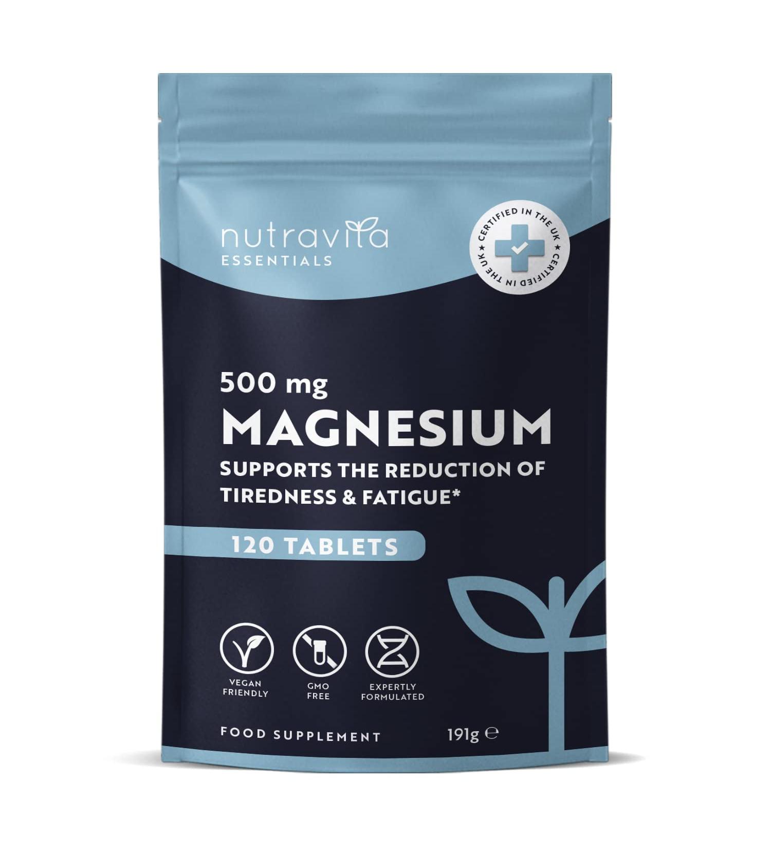 Nutravita Magnesium Supplements 500mg - 120 Vegan Tablets | Supports Muscle Function, Energy & Bones | 4 Month Supply | UK Made - Buy Online on GoSupps.com