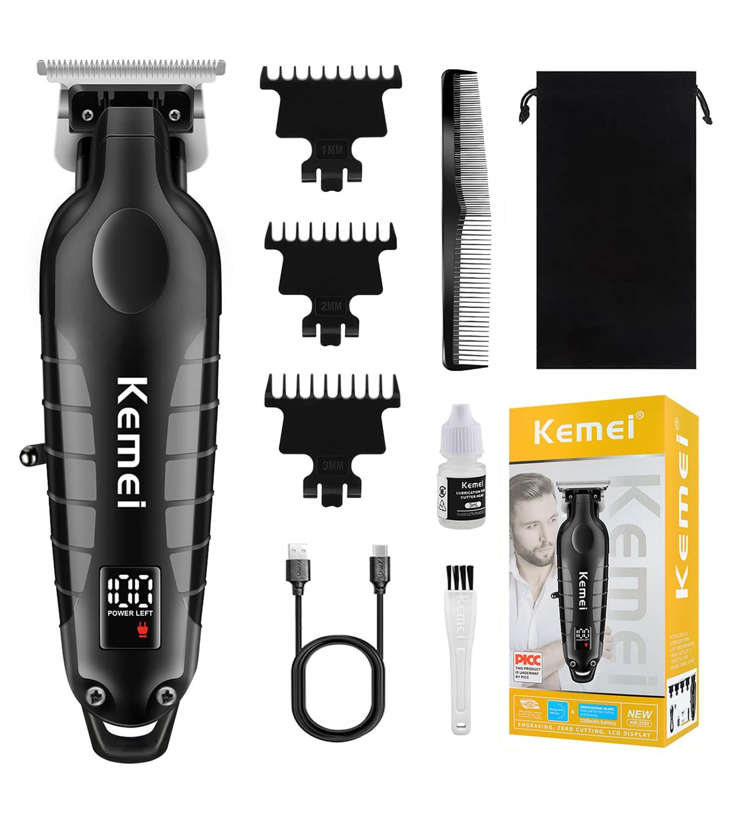 Buy KEMEI KM-2293 Professional Cordless Hair Clipper | Zero Gapped T Blade Trimmer for Men | Electric Beard Trimmer Kit with LCD Display - International Shipping Available - Buy Online on GoSupps.com