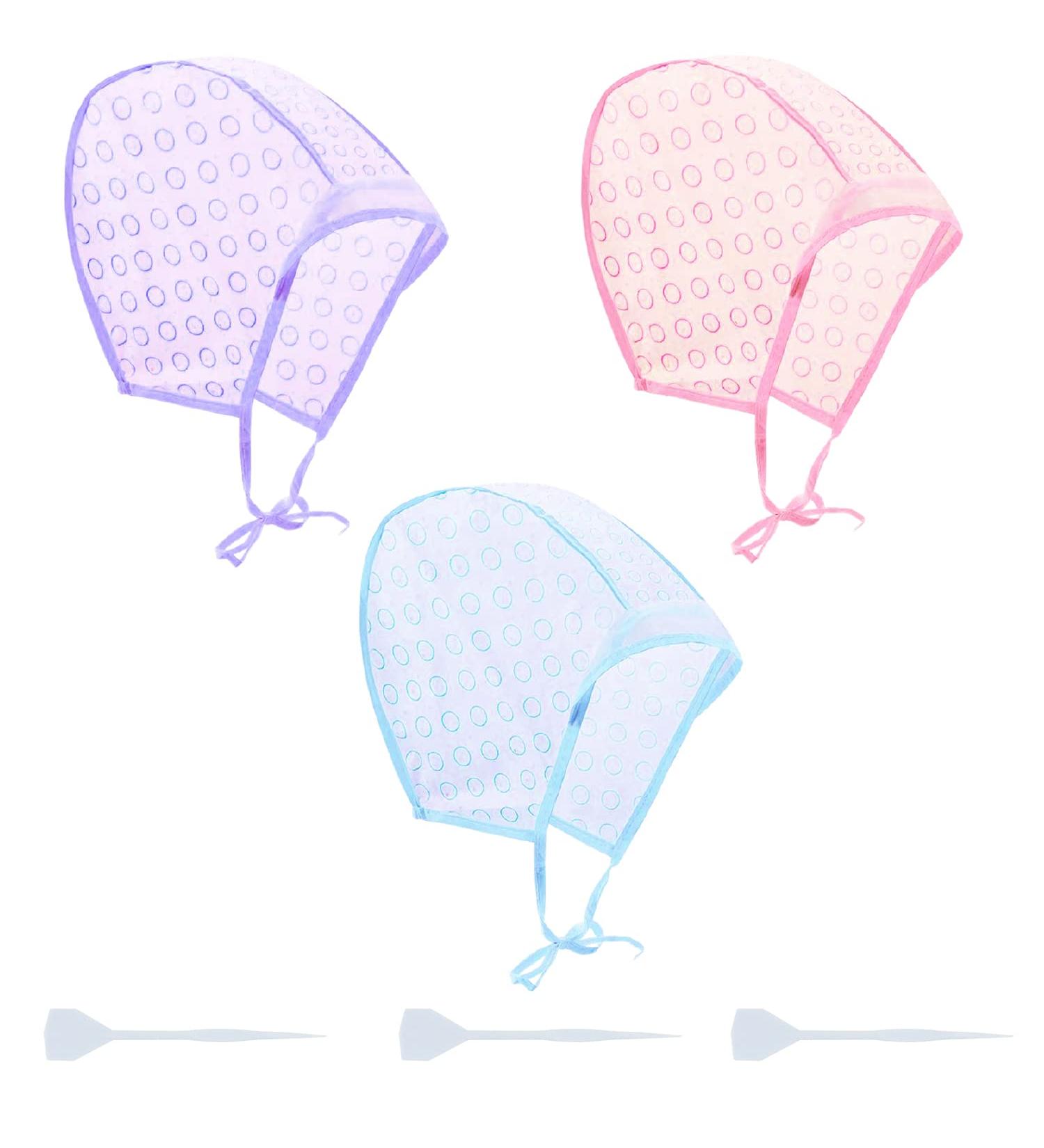 Yzurbu 3pcs Hair Highlighting Caps Kit for Salon Hair Coloring - Pink Blue Purple - Buy Online on GoSupps.com