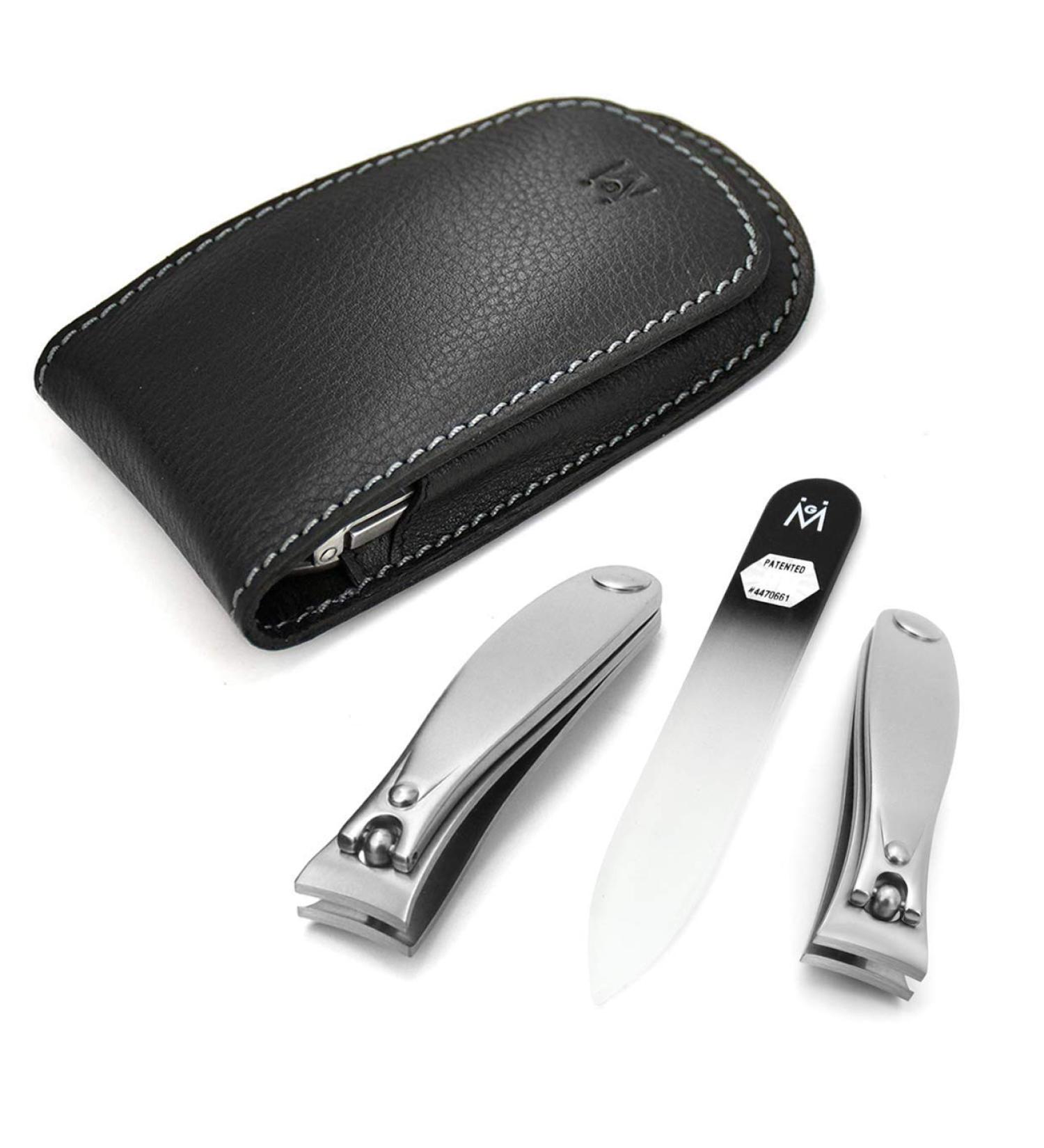 Germanikure 3pc Travel Manicure Set - Handmade in Solingen Germany, FINOX Stainless Steel Tools, Fingernail & Toenail Clippers, Glass Nail File in Leather Case - Buy Online on GoSupps.com