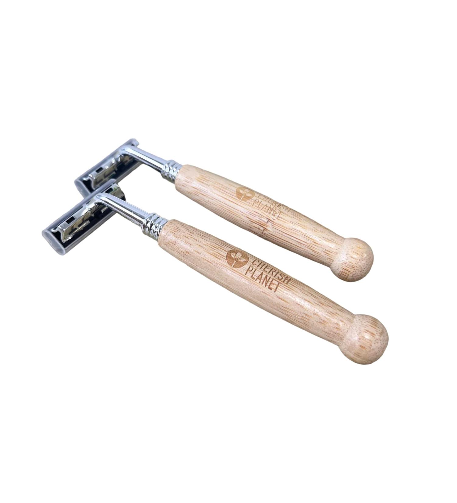 Eco-Friendly Natural Bamboo Razor with 2 Replaceable Blades - Sustainable Shaving Solution for International Shipping - Buy Online on GoSupps.com