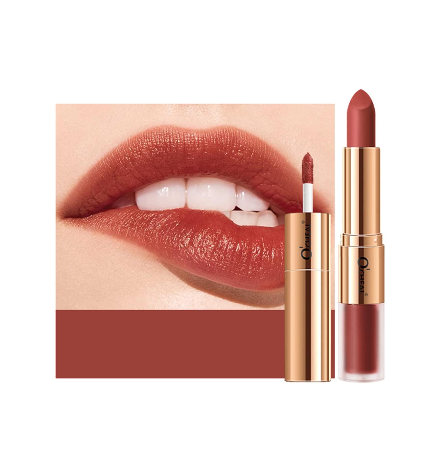 KUAILEGO Rose Gold 2 in 1 Matte & Liquid Lipstick Set - Nude Long Wear Waterproof Lip Gloss - Matte Finish - Velvet Lipstick (02) - Buy Online on GoSupps.com