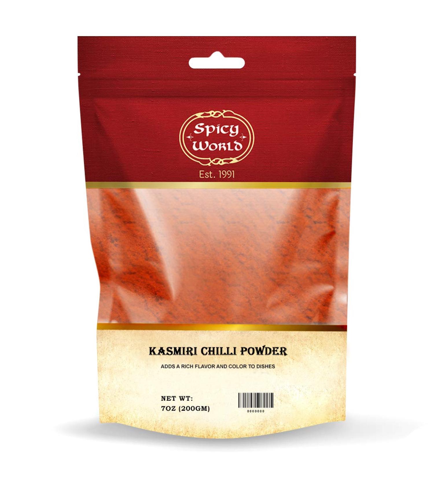 Spicy World Kashmiri Chili Powder Red 7oz Resealable Bag | All Natural Low Heat Deggi Mirch Powder - Ideal for Tikka Masala | 7oz (1 Pack) - Buy Online on GoSupps.com