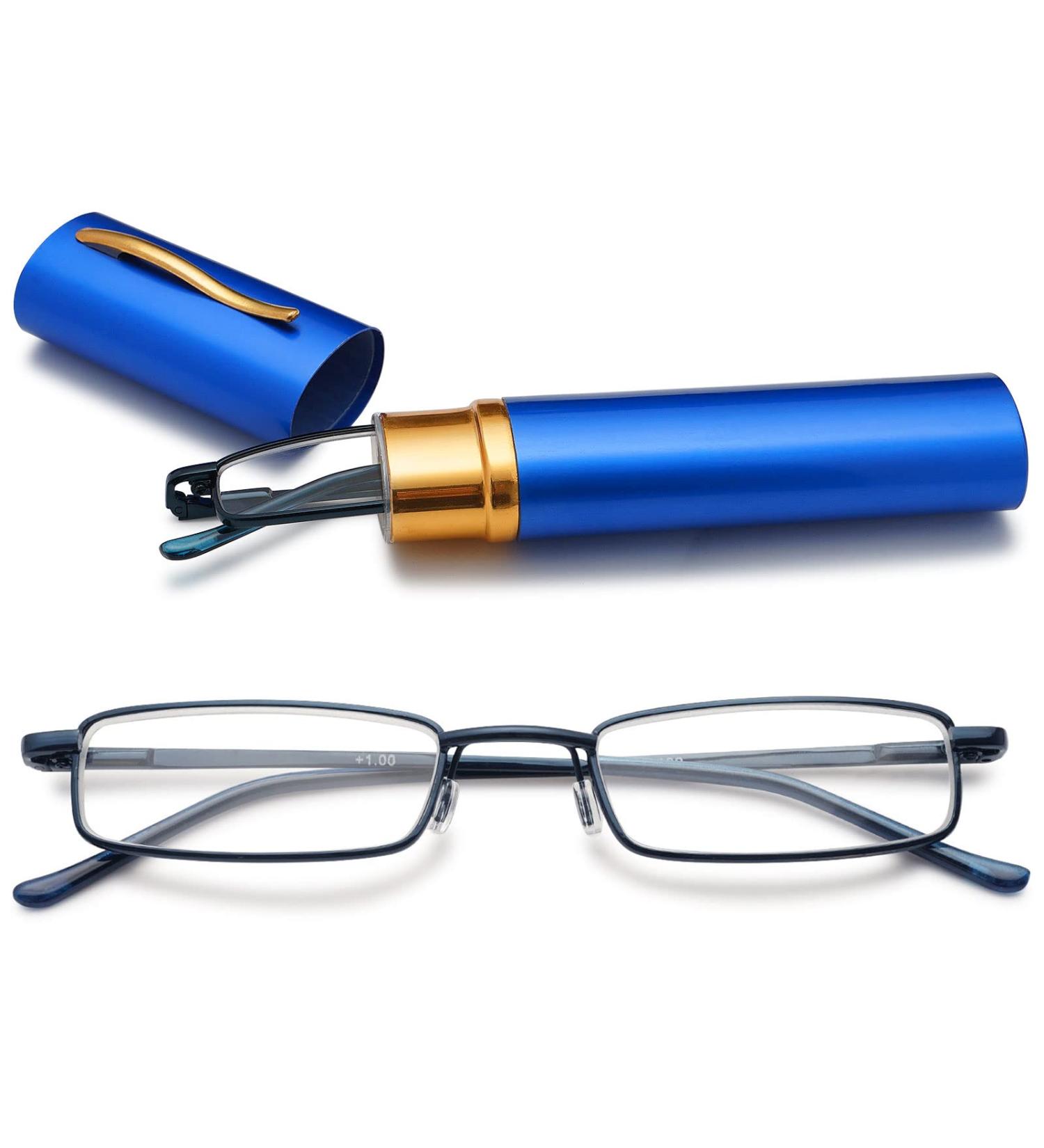 Vevesmundo Mini Compact Metal Reading Glasses with Blue Light Filter - Classic 3.0x Reading Aid & Metal Etui - Buy Online on GoSupps.com