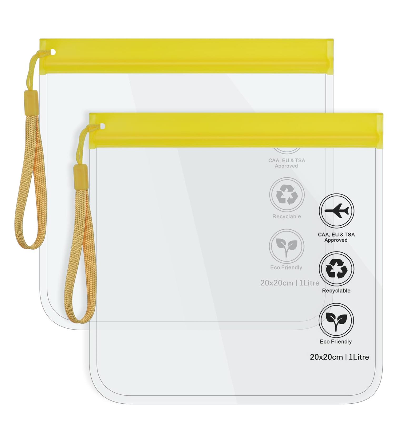Clear Travel Toiletry Bags - TSA Approved Liquids Bag Set for Airport Security | Makeup, Holiday, and Travel Essentials for Men and Women | 2pcs Yellow - Buy Online on GoSupps.com