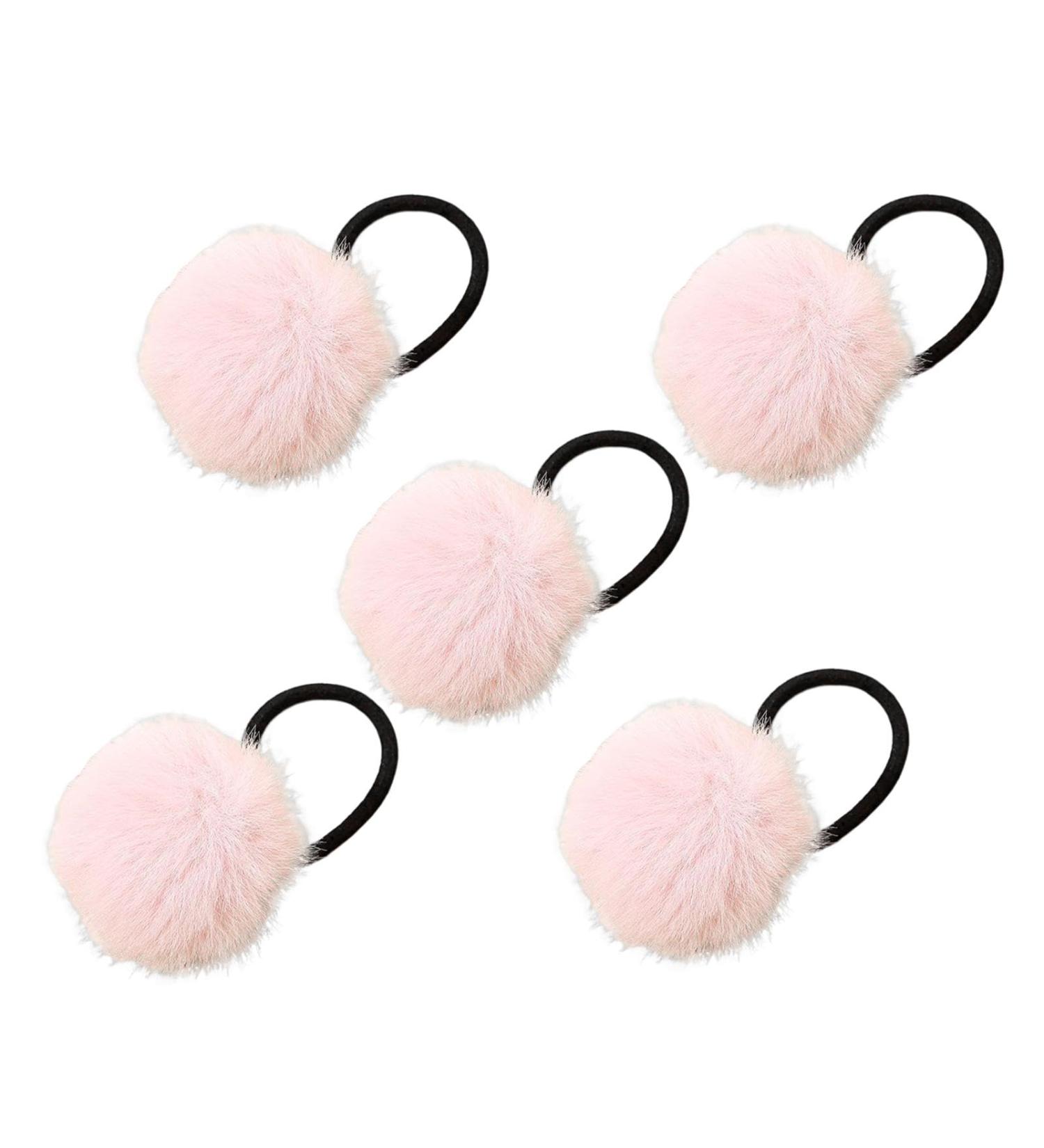 Furry Ball Ponytail Holders Girls' Colorful Pompom Hair Ties - Fashionable Hair Ties for Women And Girls Versatile Ponytail Holders for Dating Parties light pink - Buy Online on GoSupps.com
