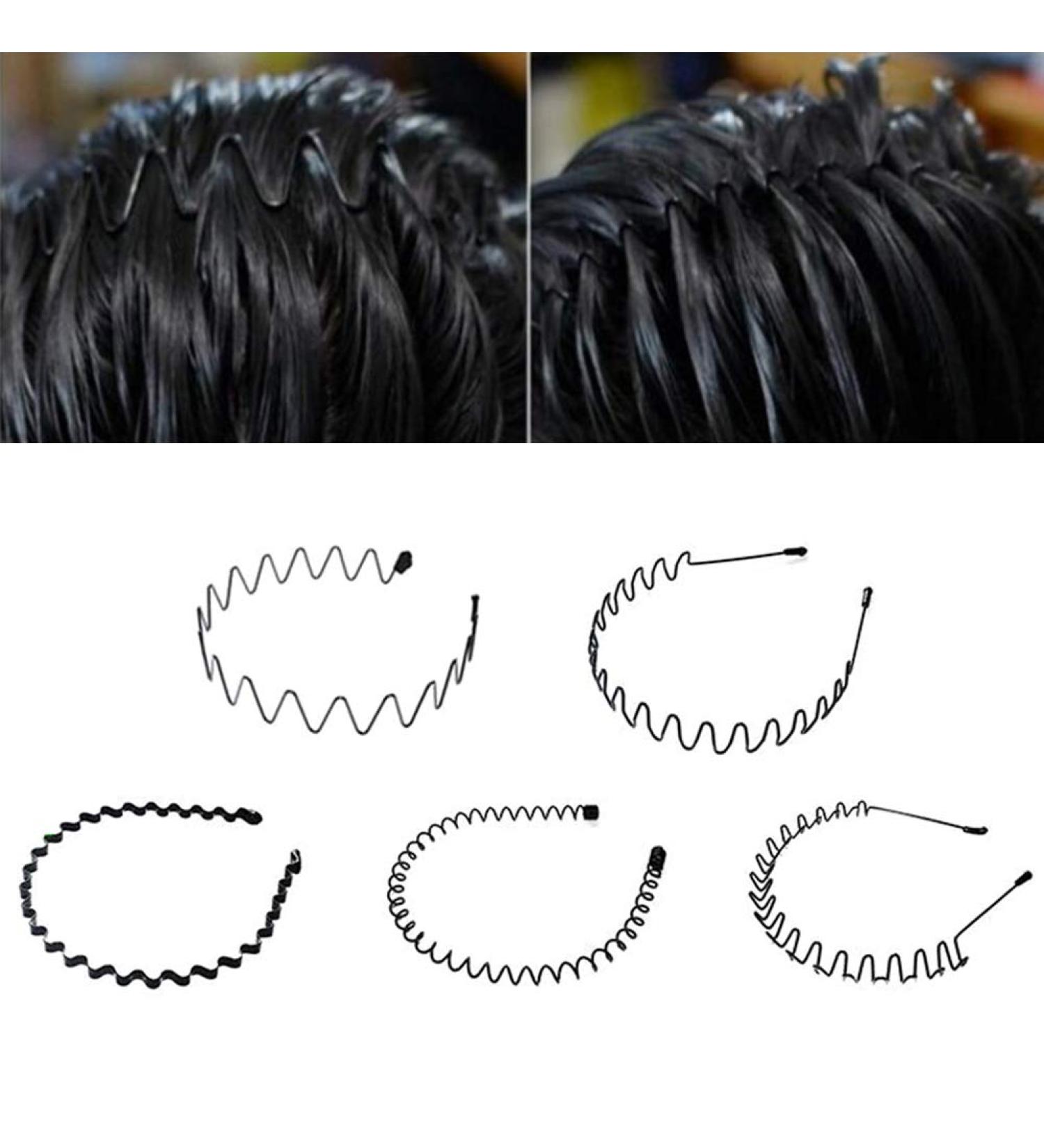 5-Piece Wave Style Metal Hair Bands for Men & Women - Flexible Slipproof Black Headbands - Buy Online on GoSupps.com