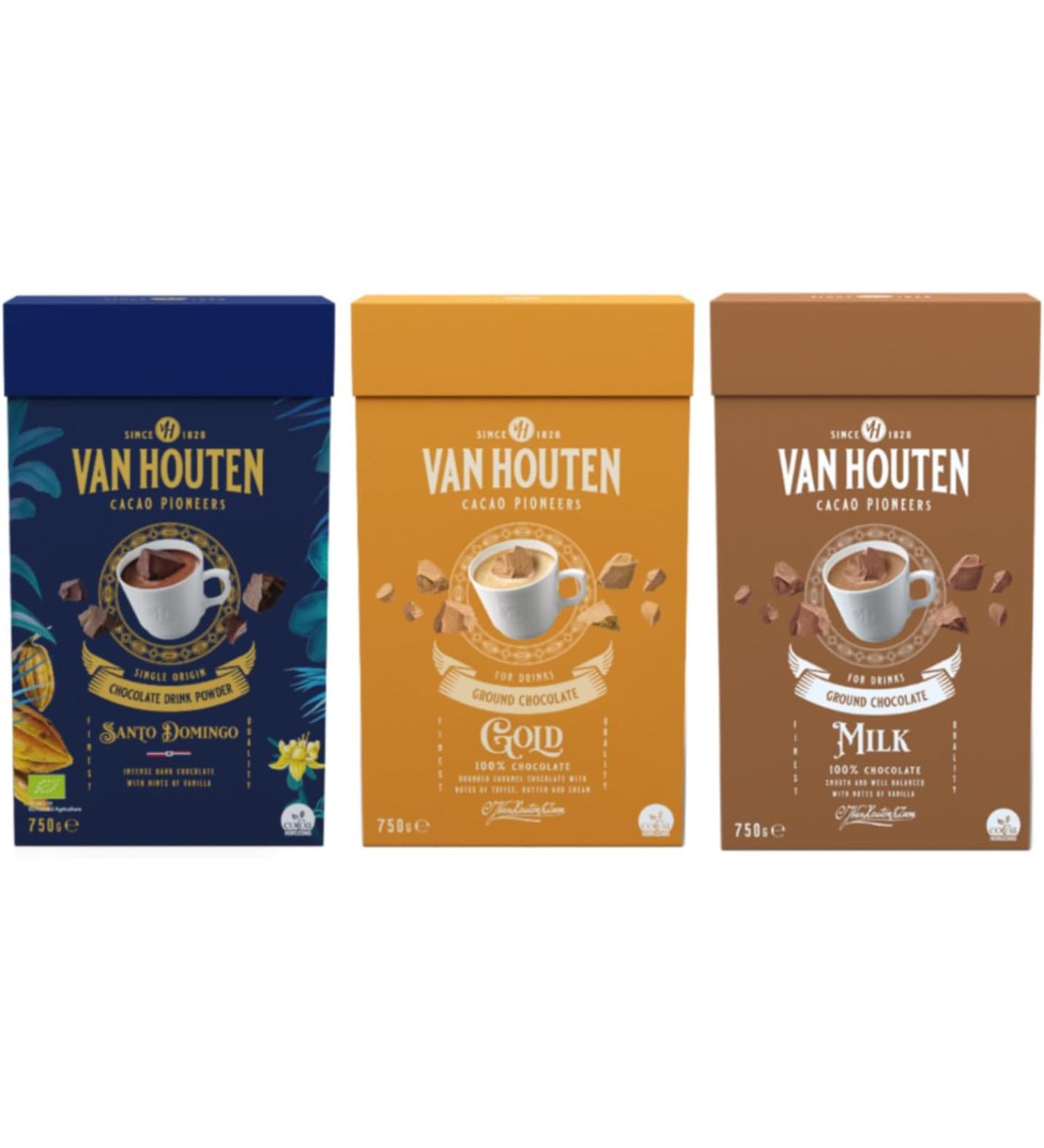 Van Houten Hot Chocolates For Hot/Cold Drinks - Chocolate - 750g - Pack of 3 - Buy Online on GoSupps.com