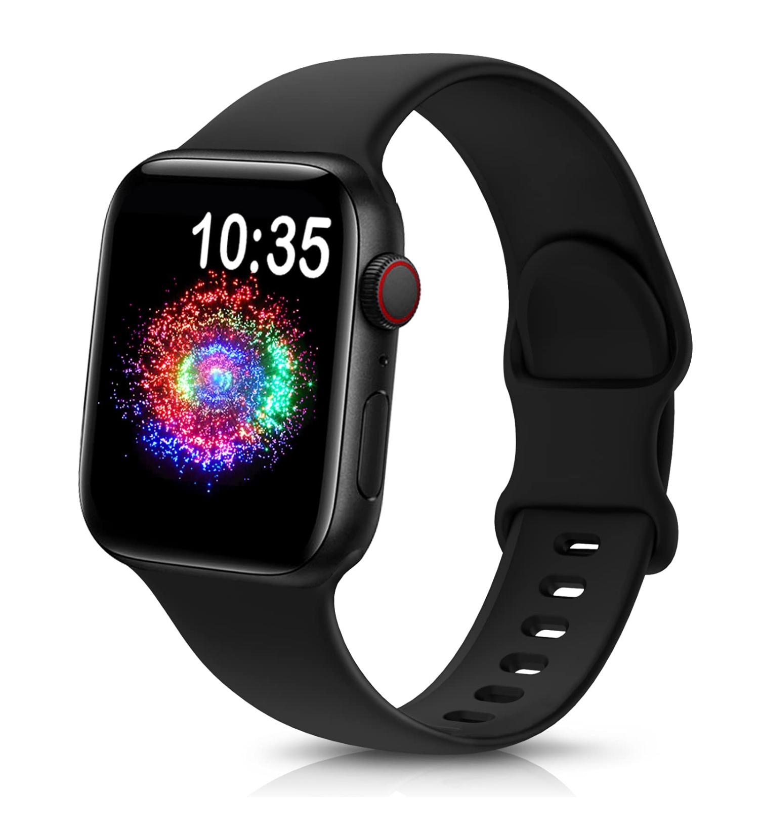 TreasureMax Sport Band for Apple Watch Series 8 7 6 5 4 3 2 1 SE - Soft Silicone Replacement Strap in Black - 38MM/40MM/41MM - Buy Online on GoSupps.com